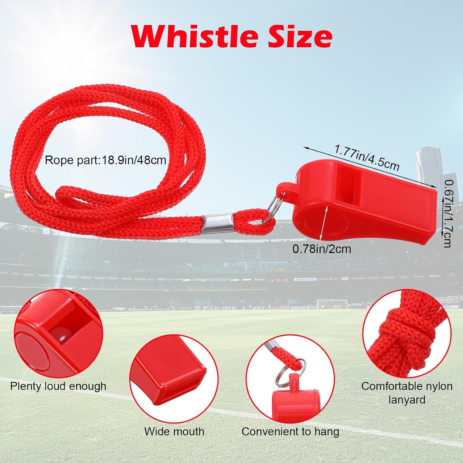 50 PCS Red Emergency Whistles with Lanyards, Plastic Whistles for Coaches | 120dB Loud Crisp Emergency Whistle with Lanyard, Plastic Sports Referee Whistles Bulk for Coach Training Safety Outdoor