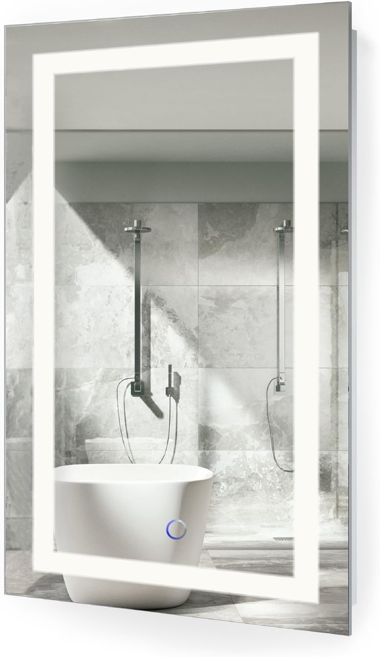 Krugg | 18 Inch X 30 Inch LED Bathroom Mirror | Lighted Vanity Mirror Includes Dimmer & Defogger | Wall Mount Vertical or Horizontal Installation