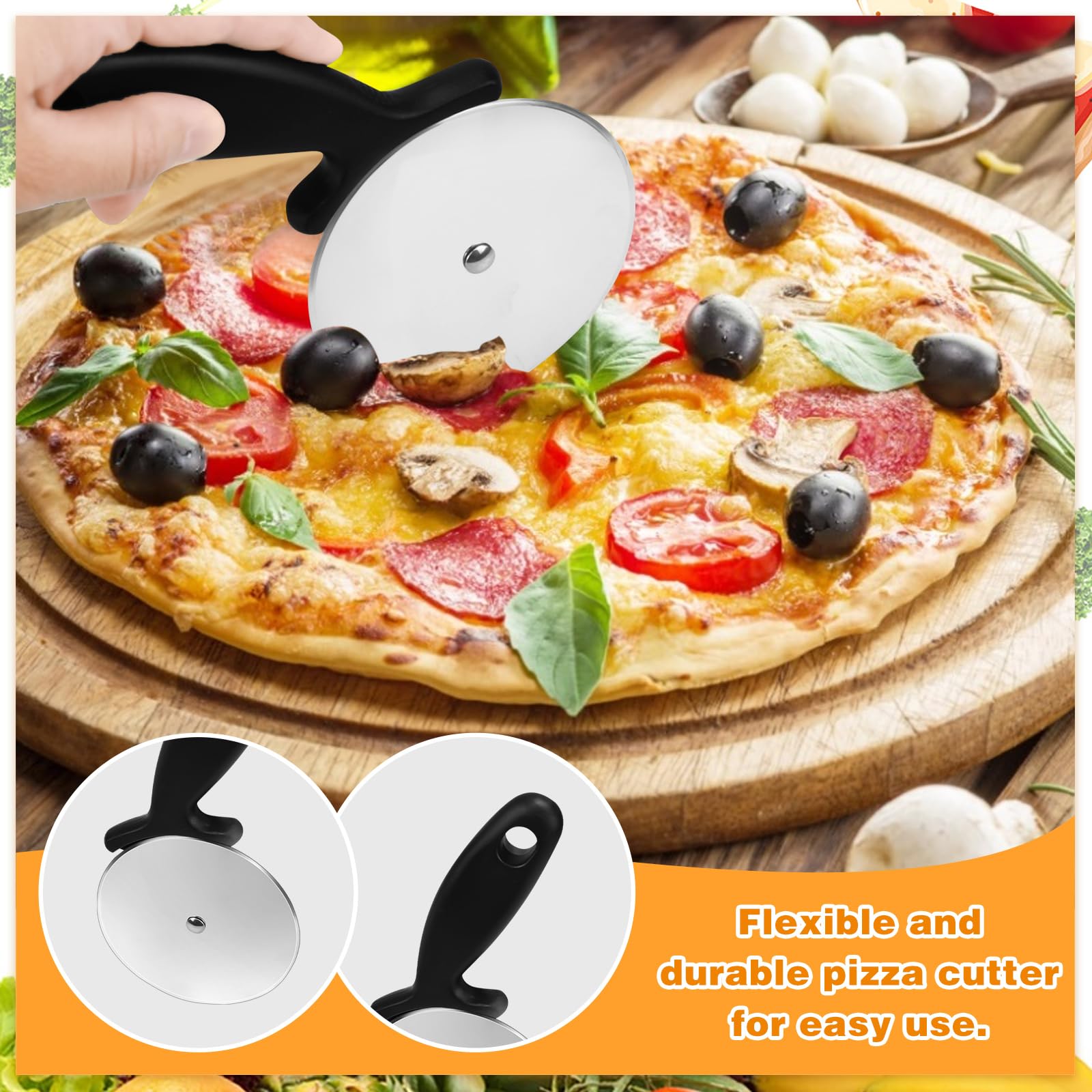 QINERSAW Pala per Pizza con Manico Pieghevole Pala per Pizza in Acciaio Inossidabile con Design Cavo Pala per Pizza Professionale in Metallo con 1 Rullo per Pizza