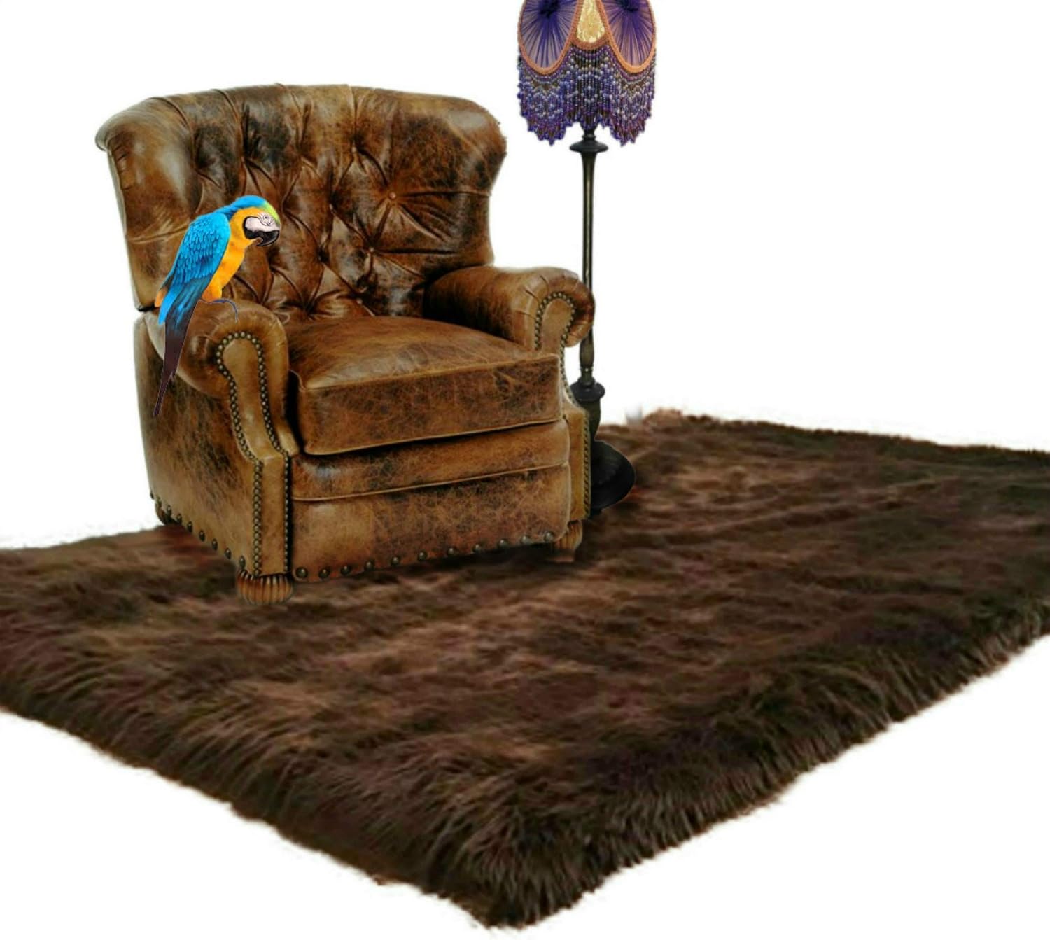 Fur Accents Sumptuous Faux Fur Area Rug, Dark Brown Shag, Fleece with Soft Ultra Suede Lining, Durable, Designer Quality Faux Fur Rug, for Living Room, Dining Room, Bedroom or Nursery(4'x5')