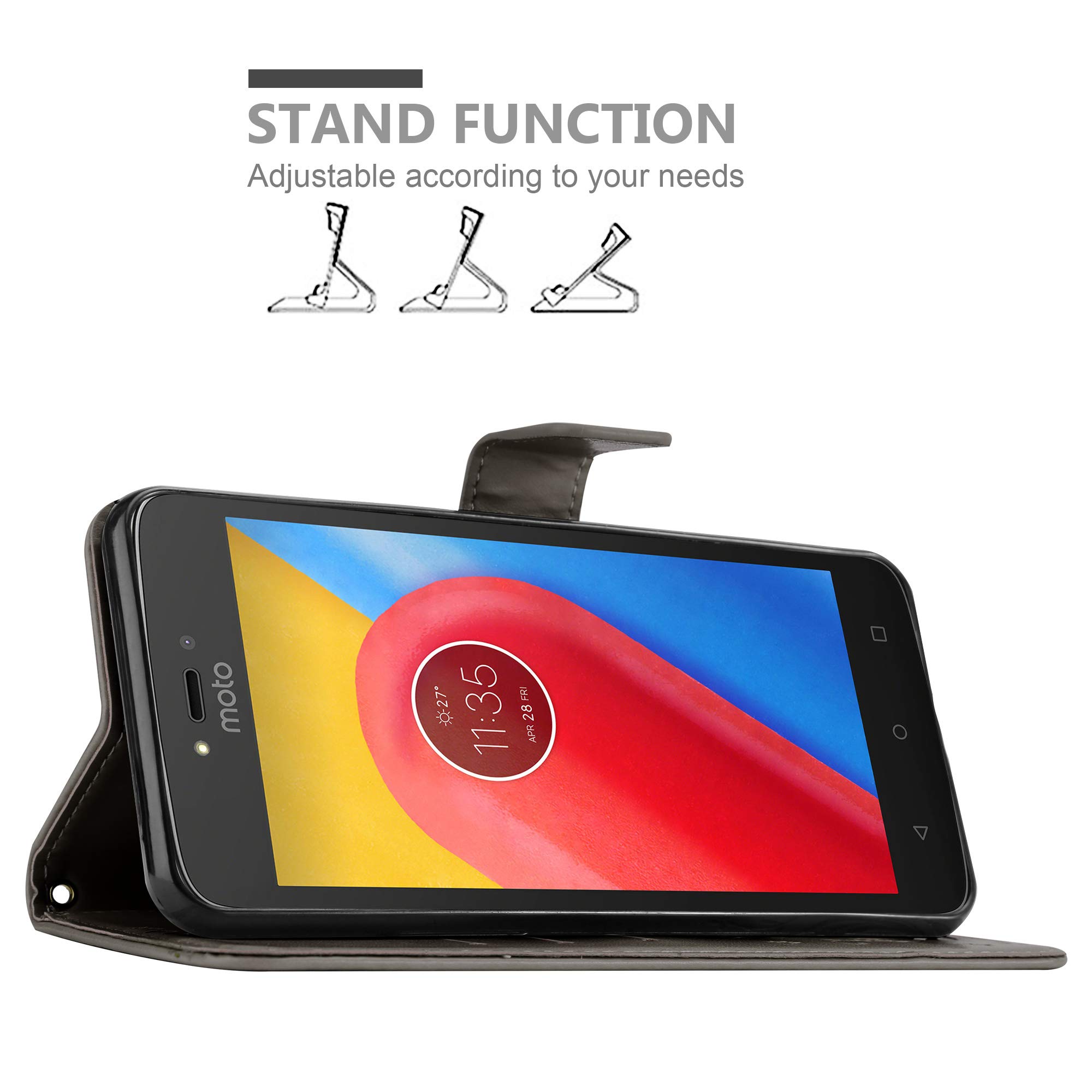 Cadorabo Custodia Libro Con Fiori Per Motorola Moto C: Grigio Con Chiusura Magnetica, Porta Carte E Funzione Stand