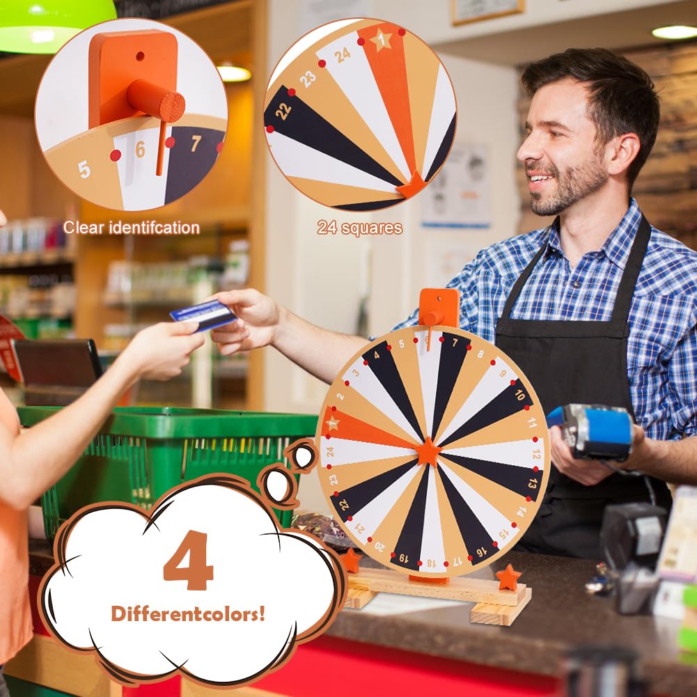 Glücksrad Holz, 37 cm Glücksrad zum Drehen, mit Markierungsstift und Radiergummi, 24 Slots Glücksrad Zum Selbstgestalten, Preisrad-Spinner mit Ständer, für Karneval, Messen, Hochzeit, Party