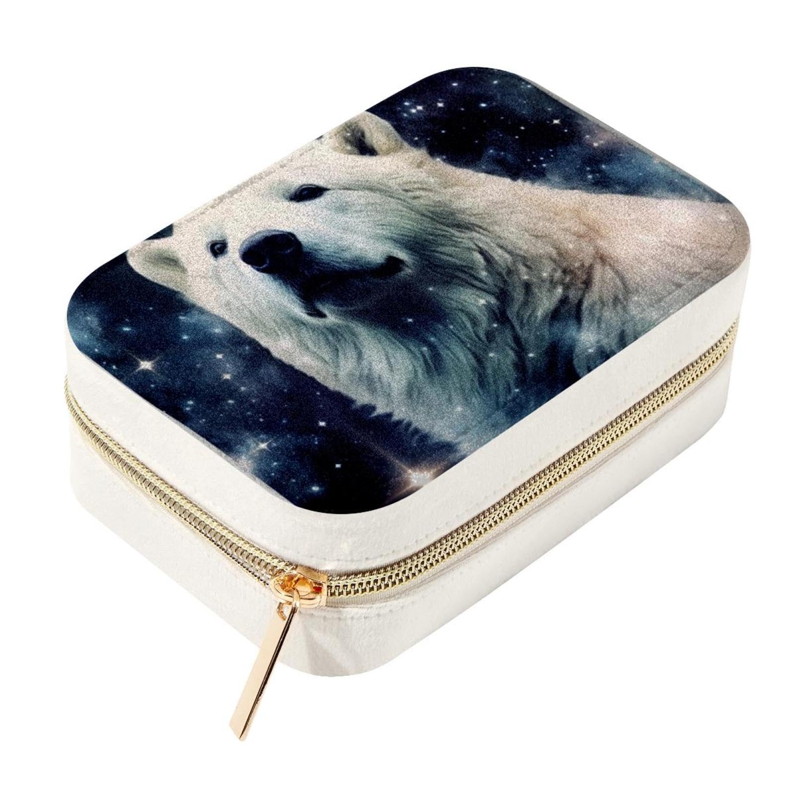 Joyero espacioso de diseño elegante con oso polar estrellado para guardar aretes