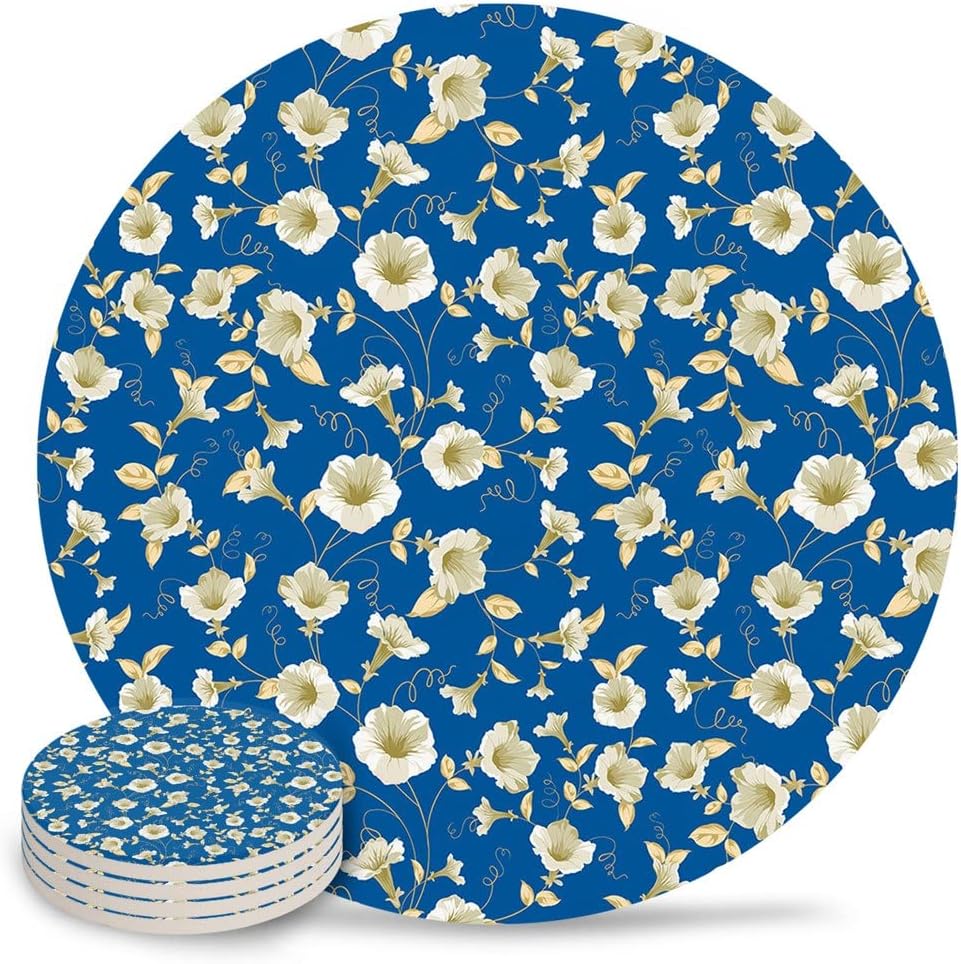 Flower Vintage Texture Placemat Coffee Drinks Dining Table Mats Absorbent Ceramics Coaster for Kitchen(8pcs)