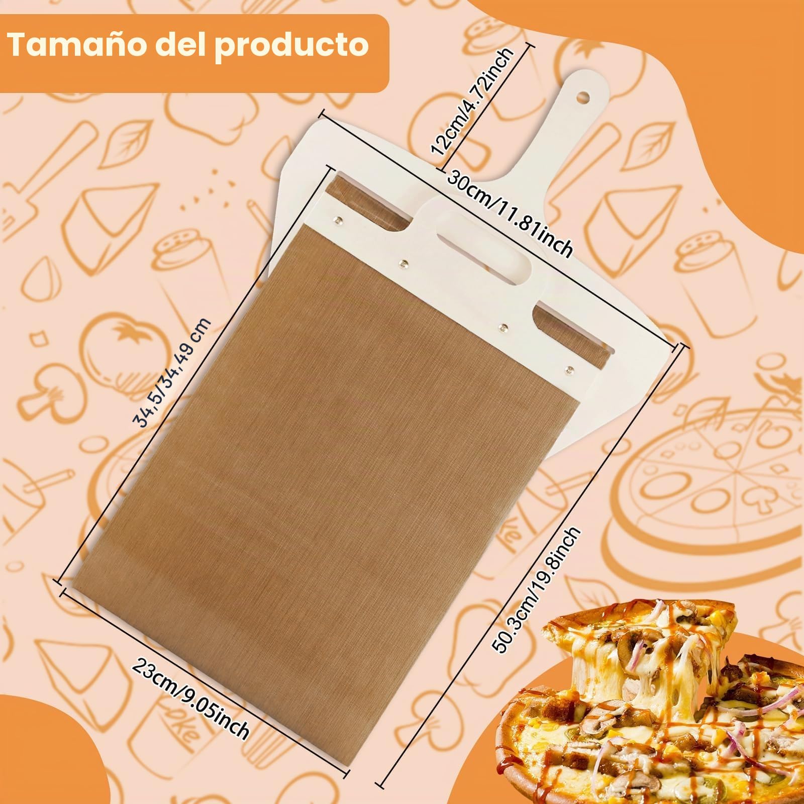 Cuchara de pizza deslizante - es la herramienta perfecta para transferir pizzas,Empujador de pizza deslizante con mango,Herramienta de espátula para hornear pizza de madera,Herramienta profesional