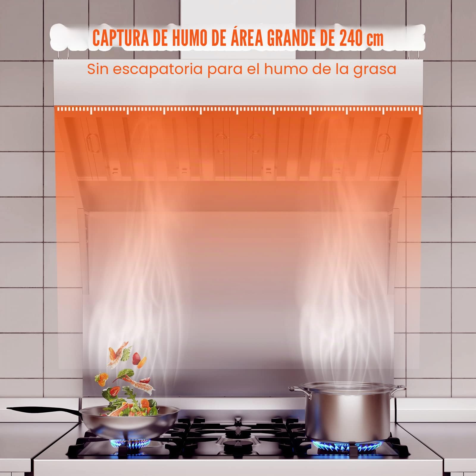 VEVOR Campana extractora comercial de 8 pies para camión de alimentos, capó de remolque de acero inoxidable 201 con 4 rejillas de filtro de aceite extraíbles en forma de U, campana de ventilación