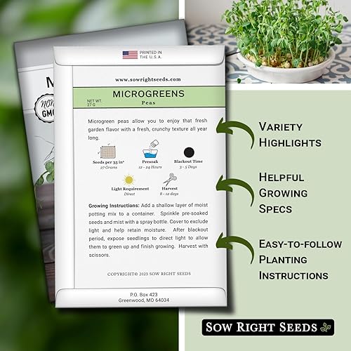 Miniatura 2 de Sow Right Seeds - Semilla de microverde de germinación de germinación de guisantes para el cultivo - Instrucciones para cultivar rápidamente tus