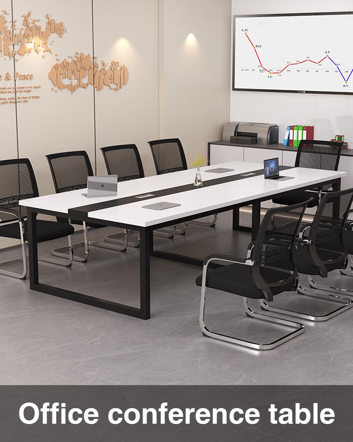JSLJDM Tavolo da Conferenza per 10 Persone, Grande Tavolo Rettangolare per Seminari e Riunioni, Robusta Struttura in Metallo, 240x120x74cm