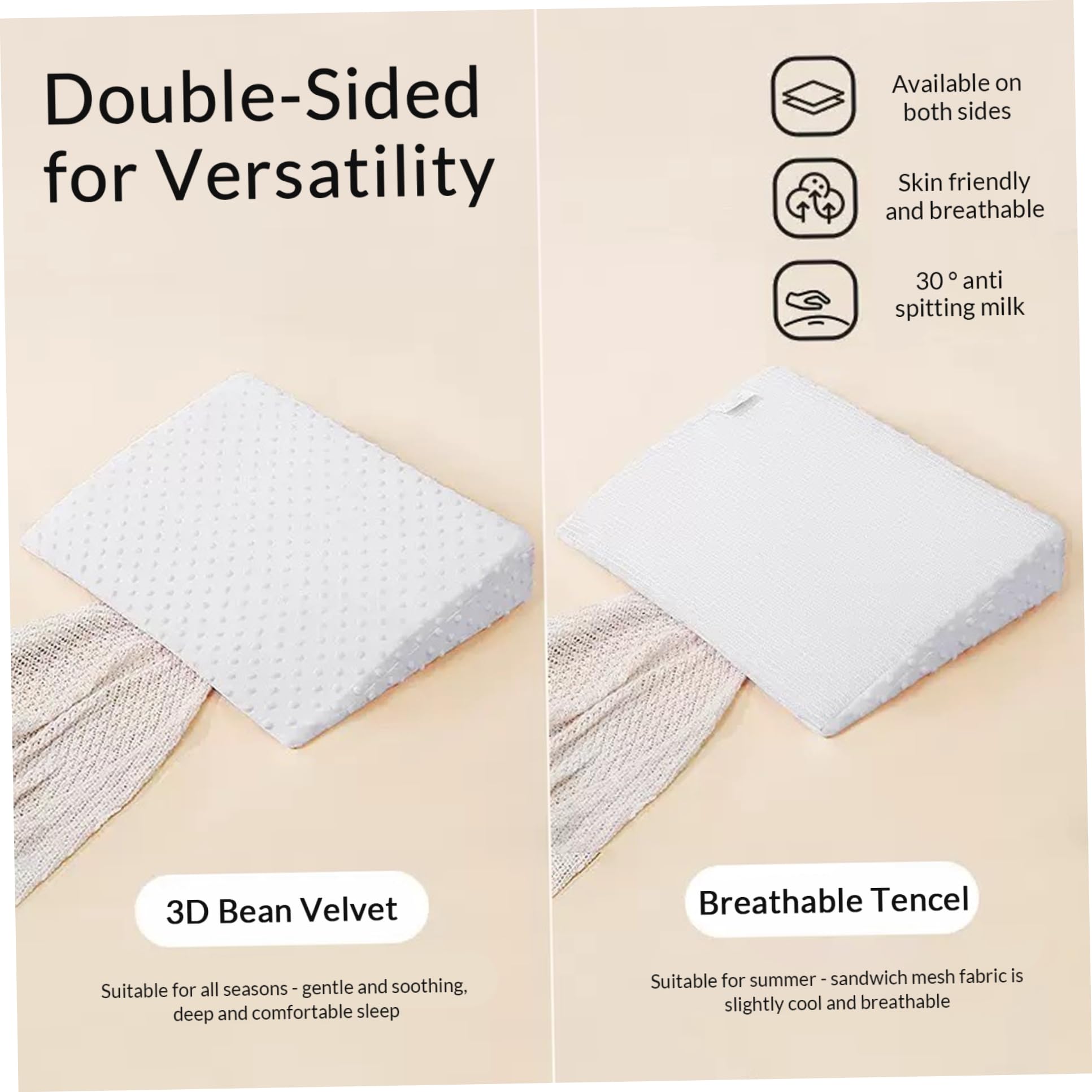 Baby Wedge Pillow for Newborn 15x19x5 Double-Sided Anti Reflux Pillow for Baby with Fastening Tape Waist Belt & Zippered Cover 15°Memory Foam Newborn Essentials — view 6