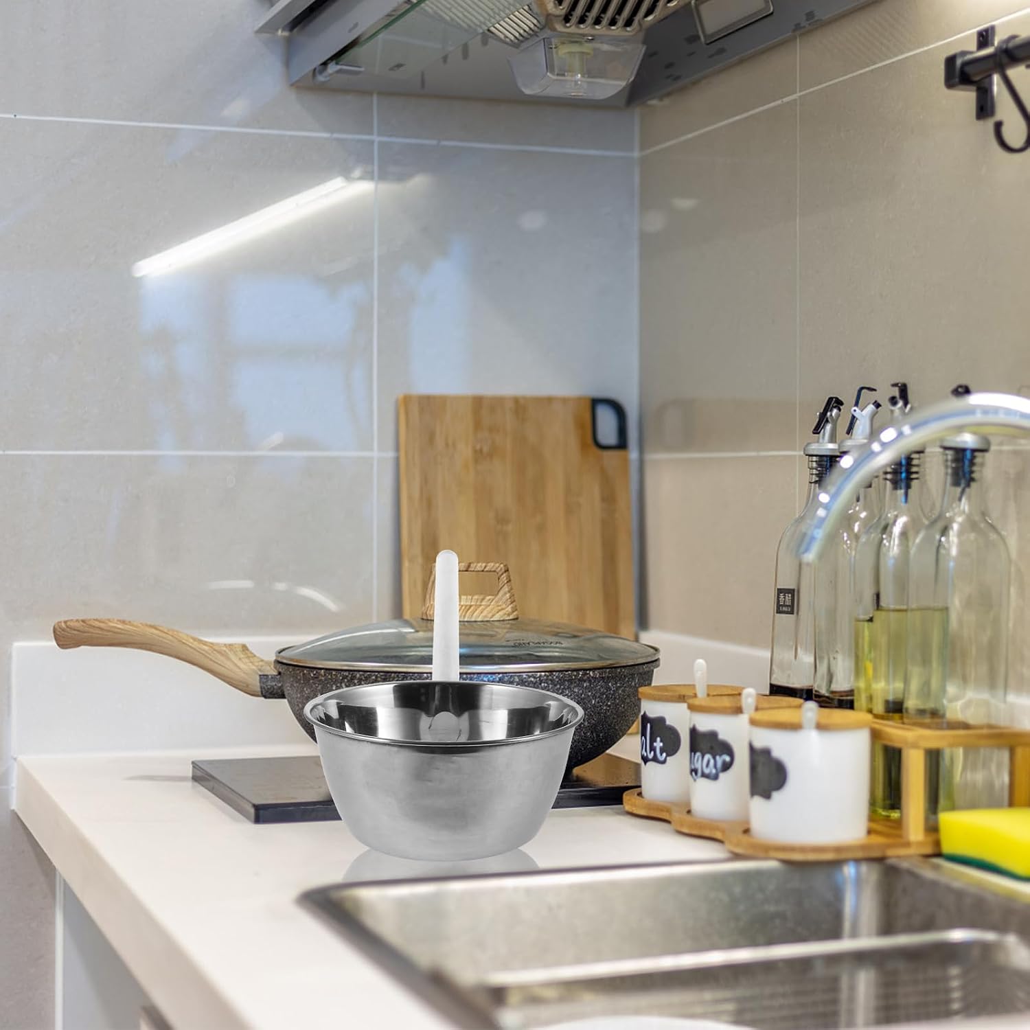 Stainless Steel Water Scoop Long Handle Deep Soup Ladle Sturdy Kitchen Watering Spoon for Household Cooking and Gardening Use 20cm Diameter