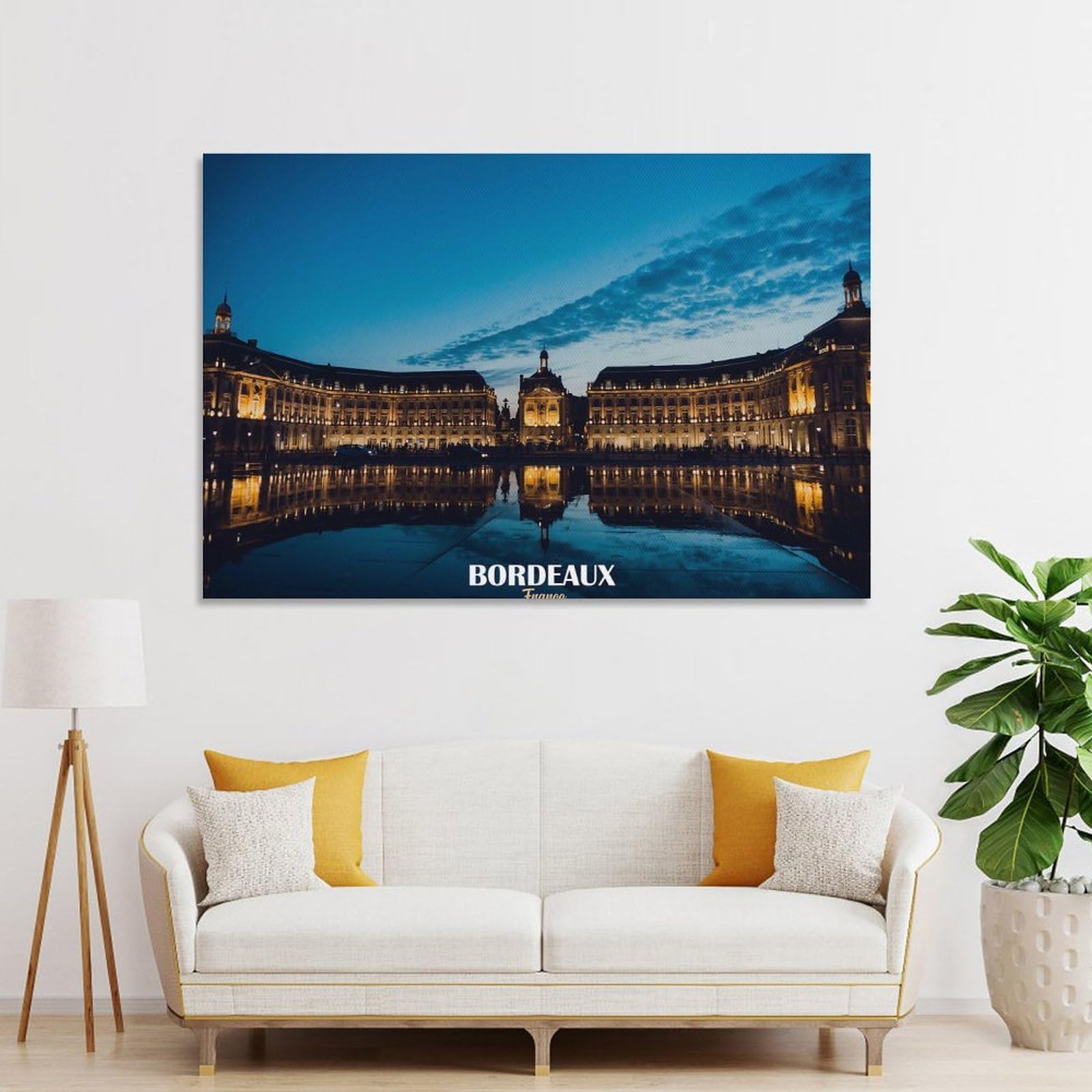 Junmoney Decorative Wall Artwork Bordeaux, France at Night, 24x36inch(60x90cm), for Home, Office, Studio Or Guest Room, A Flexible Wall Accent for Shared Spaces