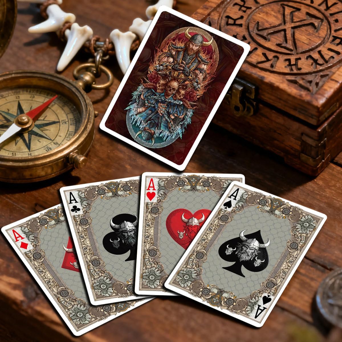 Viking Pirate Legend Themed Playing Cards, Standard Playing Card, High-End Collectible Poker Cards, 6-Layer Die-Casting Process, Double-Sided Cold Stamping Die-Cast Non-Slip Texture