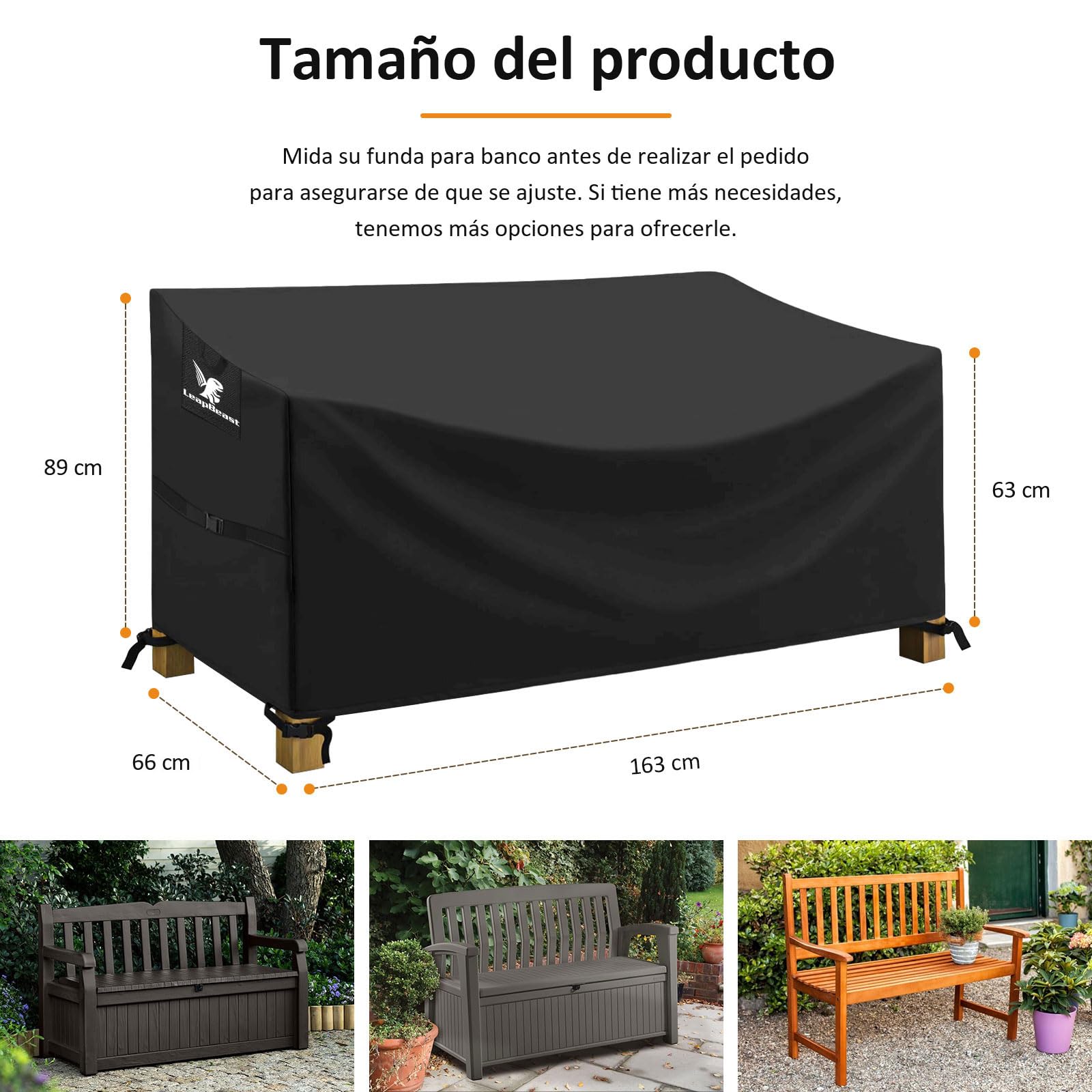 3 Plazas Funda para Banco de Jardín,Fundas Impermeables para Sofás de Jardín,Cubierta Protectora de Muebles,Impermeable a prueba de viento resistente a los rayos UV 600D Oxford (163*66*63/89)