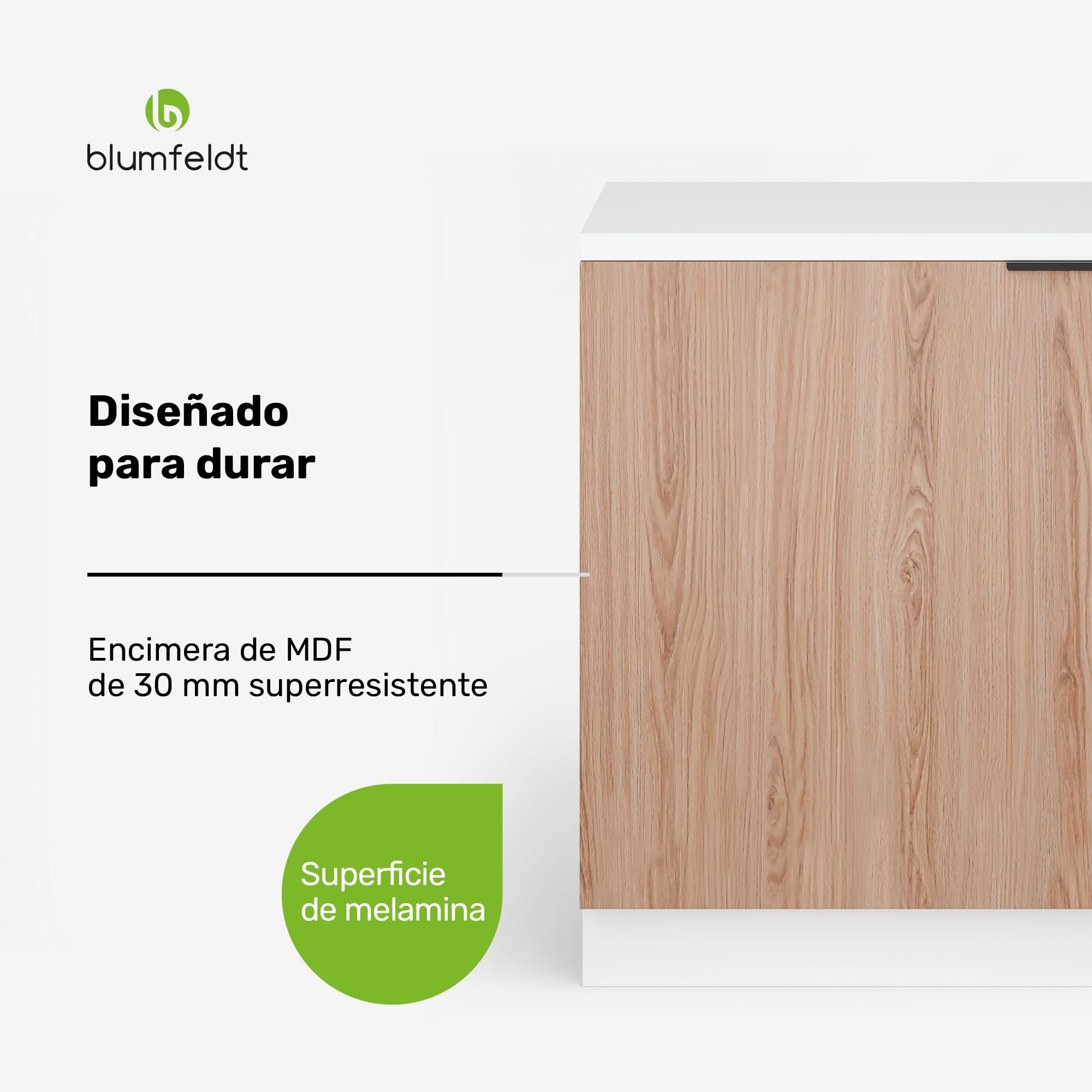 Blumfeldt Mueble de Cocina - Armario para Lavavajillas con Encimera MDF 30mm, Superficie de Melamina, Integración Perfecta, Fabricación Sostenible, Blanco-Roble