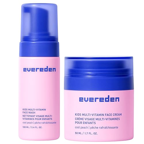 Evereden Kids Happy Face Duo (Cool Peach) – Juego de lavado facial y crema para niños con múltiples vitaminas – Cuidado de la piel limpio y vegano