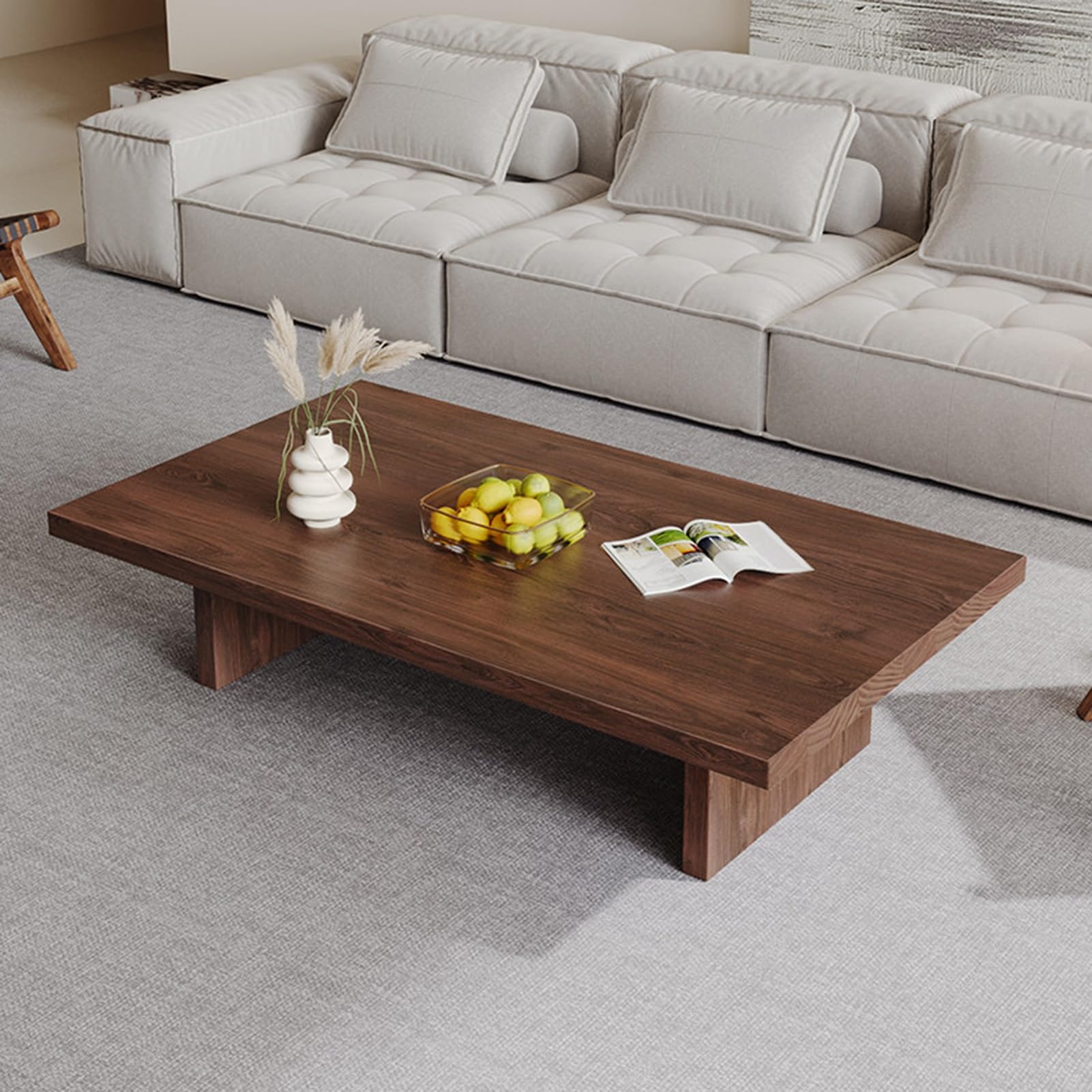 Table basse rectangulaire bois salon haut de gamme plateau 5,1 cm