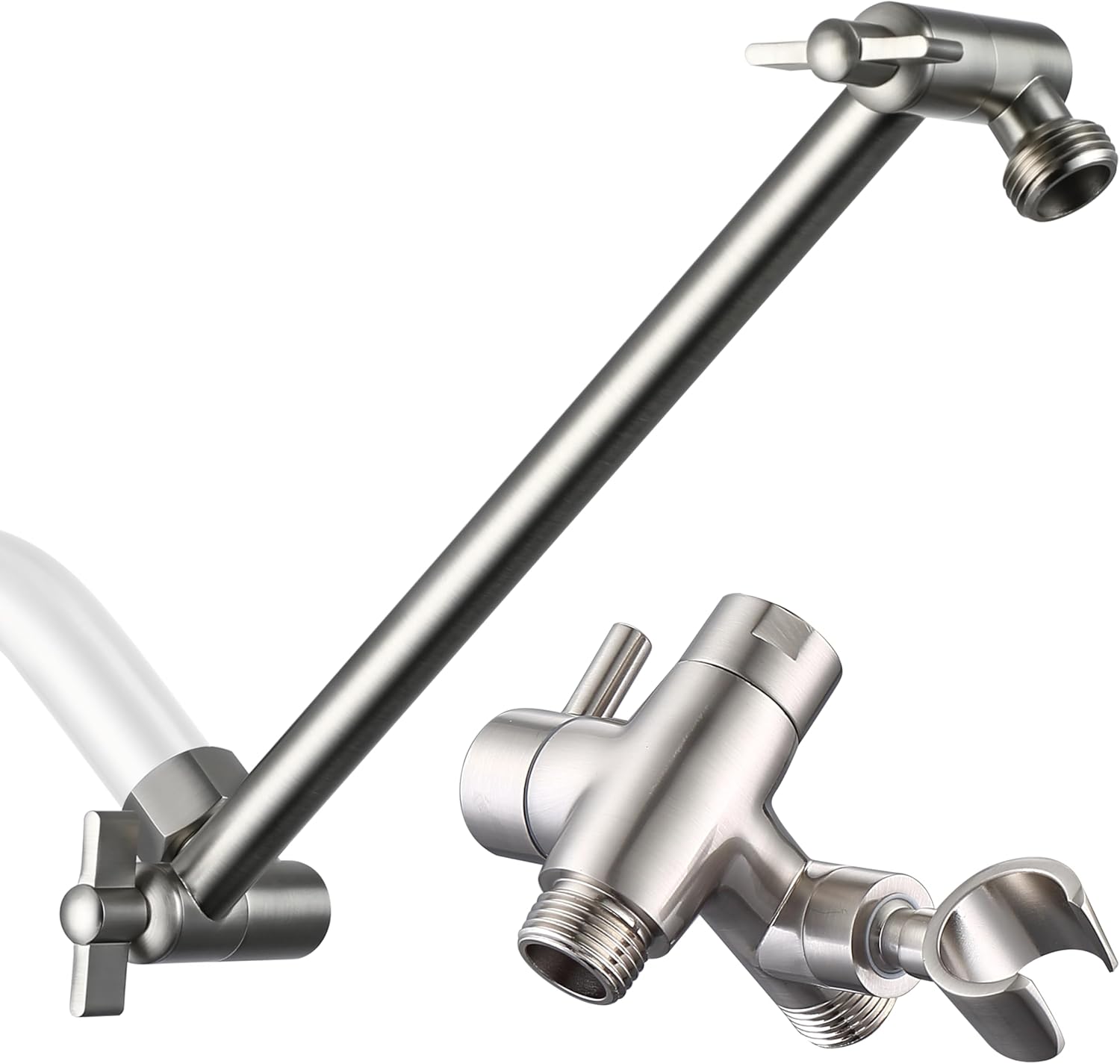 G-Promise Solid Metal Shower Arm Diverter for Hand Held Showerhead and Fixed Spray Head, G 1/2 3-Way Bathroom Universal Diverter System Replacement Part, 9 Inch Adjustable Shower Head Extension Arm