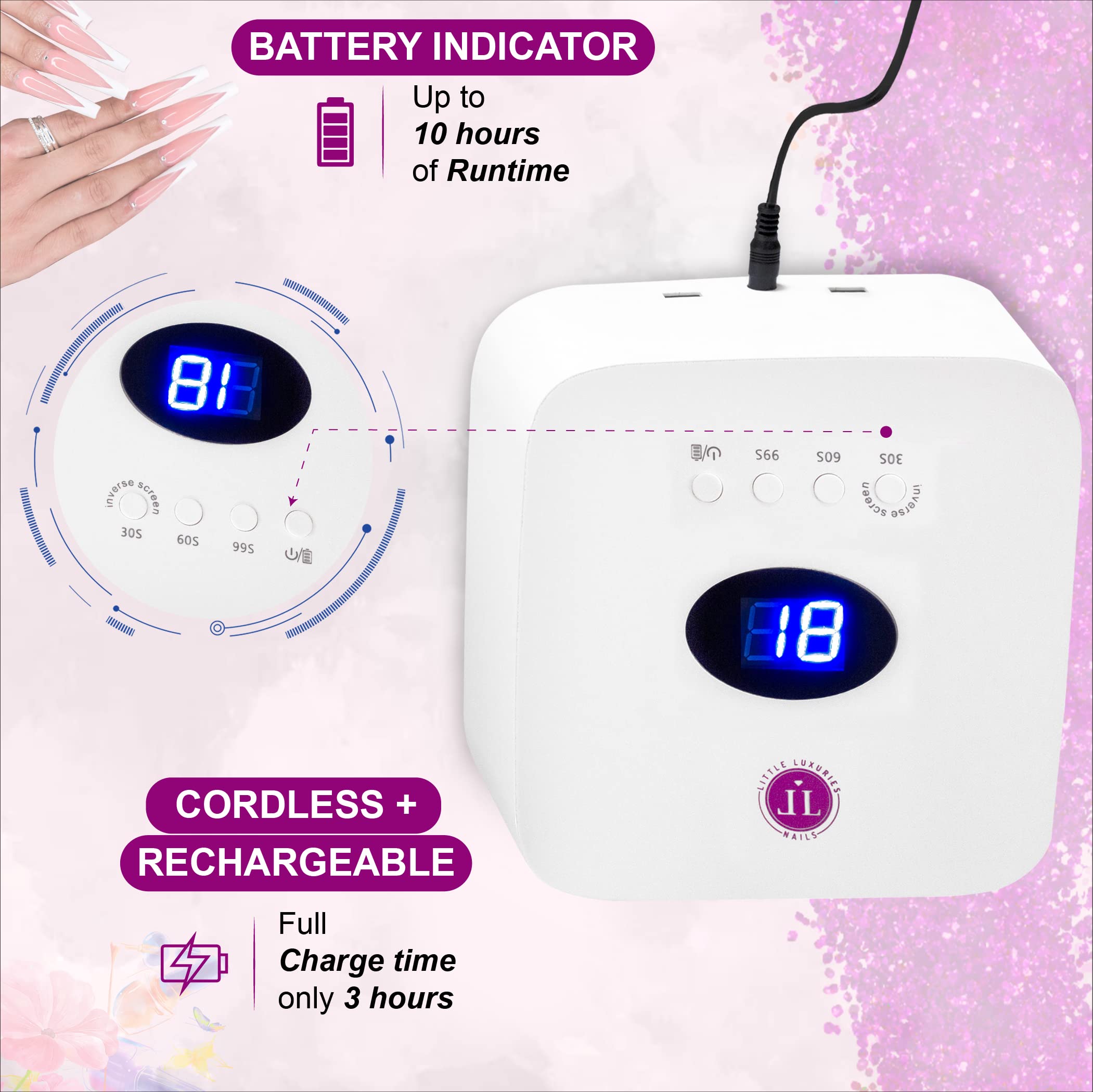 Cordless Led Nail Lamp Little Luxuries Professional 54w Rechargeable Uv |  Desertcart Seychelles, image size:2101x2100