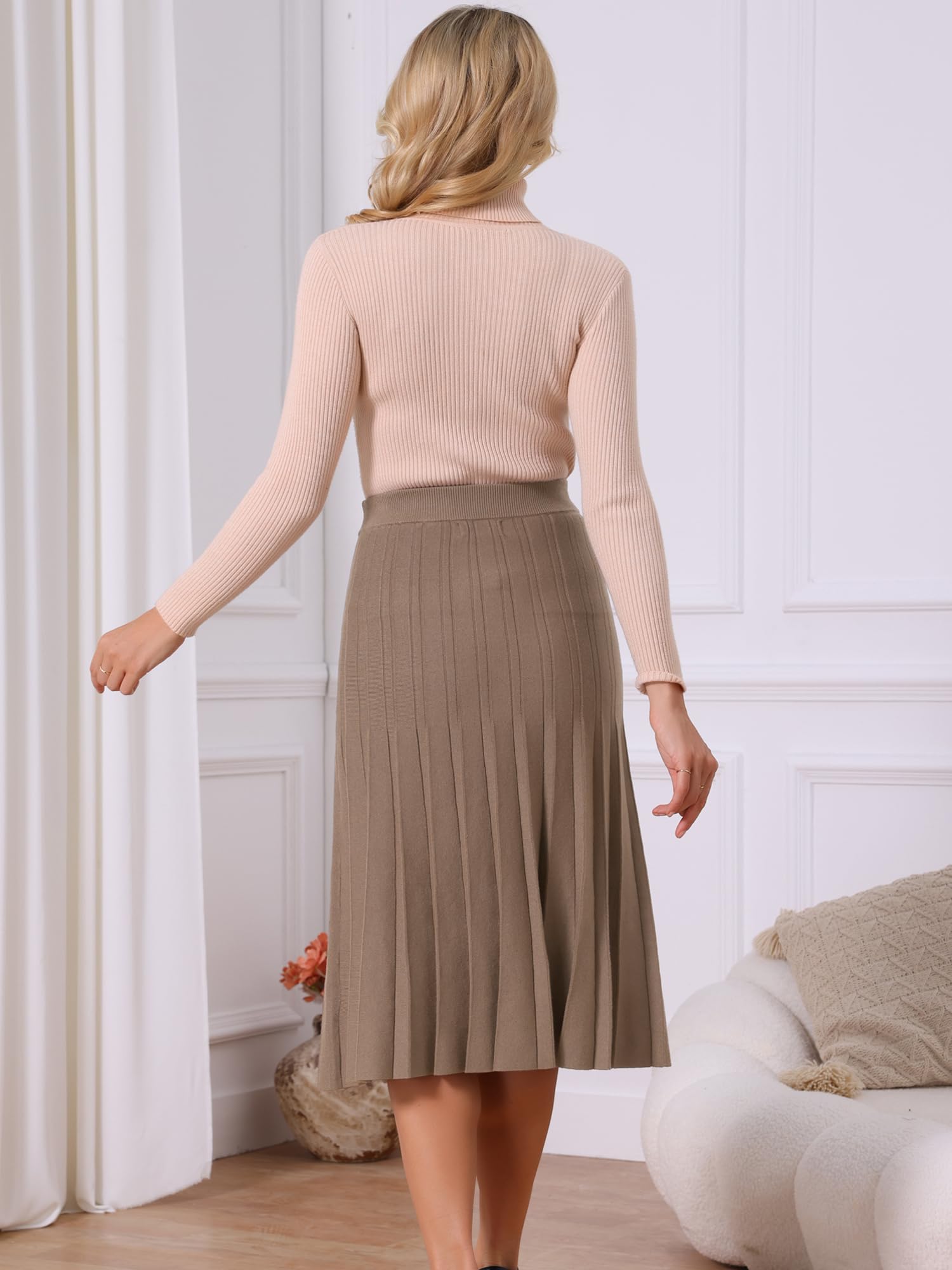 Seta T Gonna a pieghe in maglia da donna, a vita alta, elasticizzata, a trapezio, per l'inverno