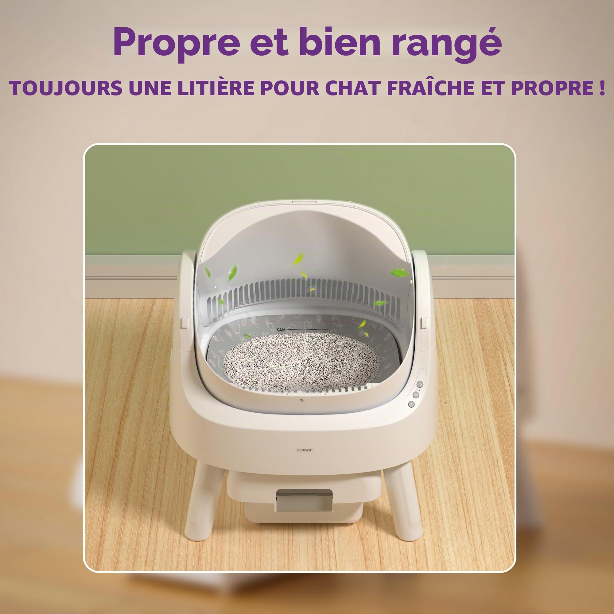 PetPivot Litière autonettoyante pour Chat avec Design Ouvert, Modes automatiques et manuels, Nettoyage instantané et Pelle Facile, idéale pour Les Grands Chats, Convient pour Les foyers de Plusieurs