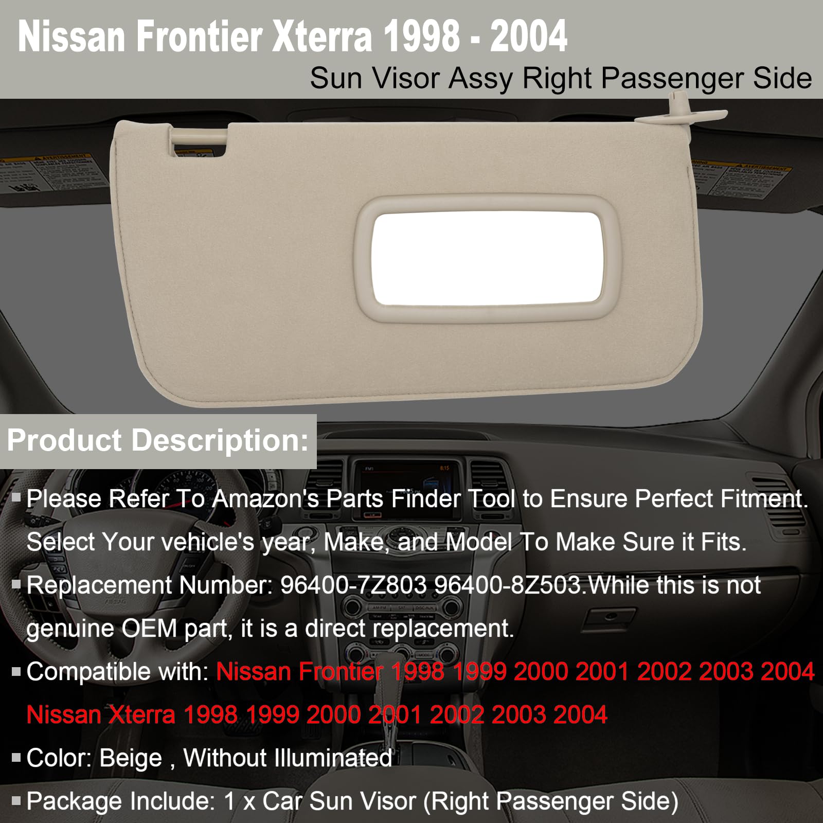 Amazon.com: NHILES Passenger Right Side Sun Visor Replacement Fits
