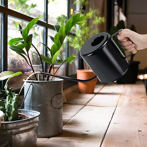 Miniatura 2 de Regadera negra de 1.5 litros para plantas de interior, plantas de interior, riego de flores, plantas al aire libre, regadera de metal pequeña con