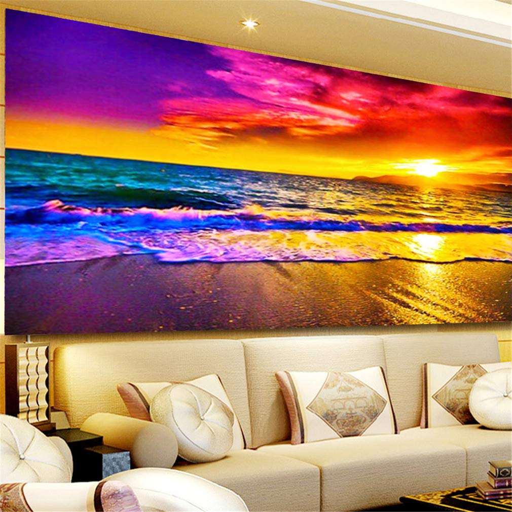 Nicole Knupfer 5D DIY Diamond Malerei Sonnenuntergang Leuchten Diamant Painting Set Full Gross Wohnzimmer Schlafzimmer (Lila,120x50cm)