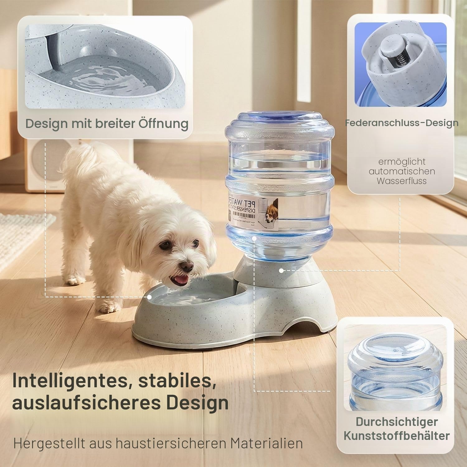 Flexzion Automatischer Wasserspender für Katzen und Hunde, Automatisierte Auffüllung Wassertränke für Haustiere, Hundenapf Wasserbrunnen Trinkbrunnen Trinkflasche für Kleintiere 3,8L