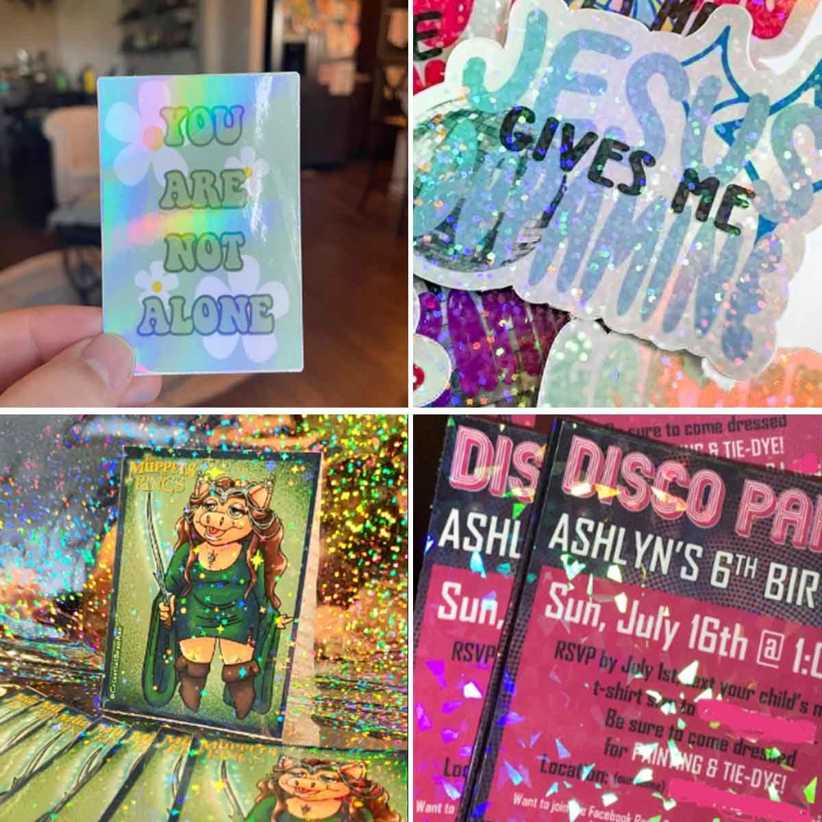 20 Sheets Holographic Sticker Paper A4 Size Vinyl Lamination Stickers Film Waterproof Self Adhesive Transparent Overlay Laminate Sticker Paper Clear Holographic Laminate Sheet for Photo (4 Styles)