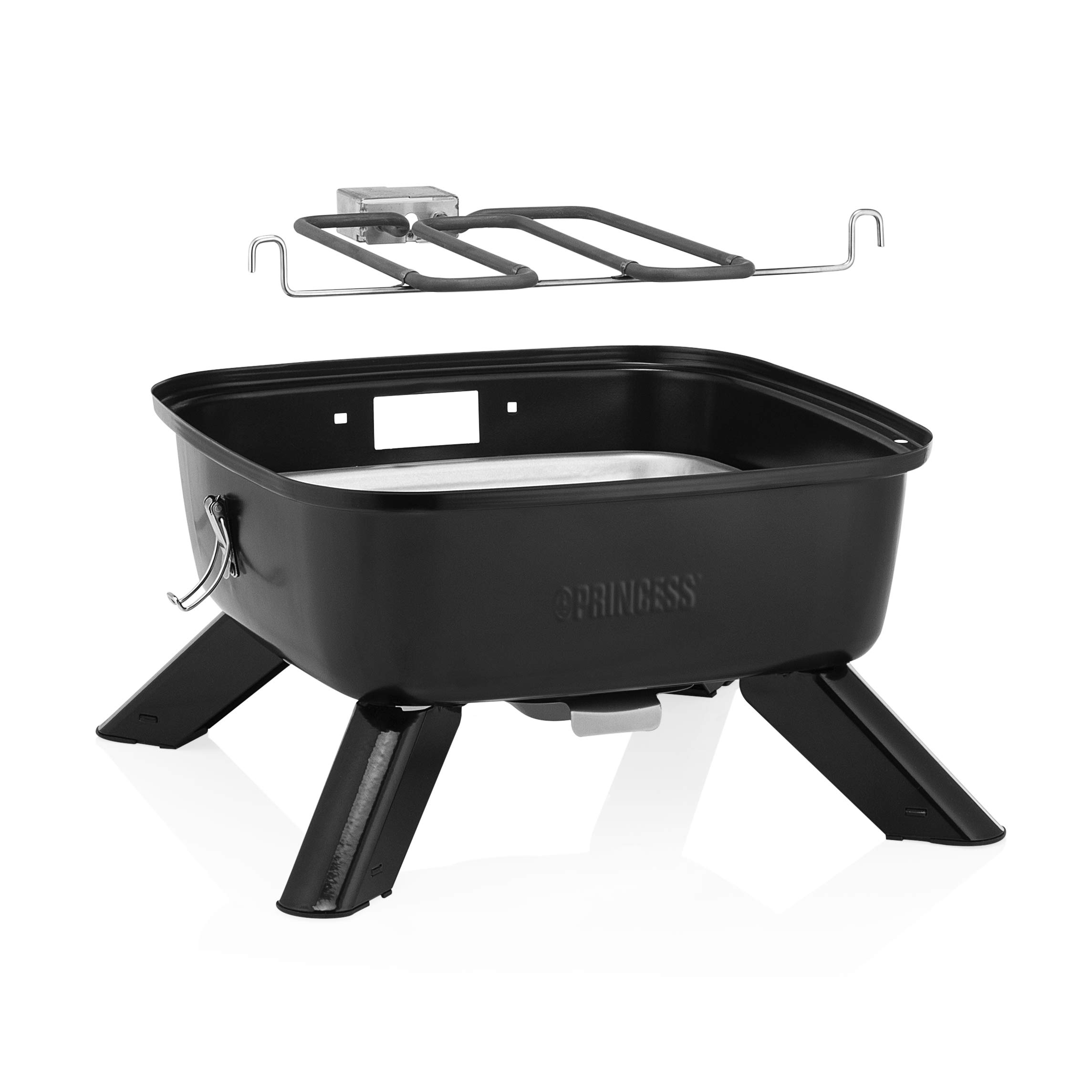 Princess 112256 Barbecue Ibrido Portatile, Elettrico e a carbonella, Metallo, Nero
