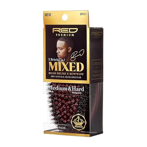 Miniatura 5 de Red Premium X Bow Wow - Cepillo de pelo medio duro para hombres, cepillo ondulado 360, 2 cerdas en 1 cepillo de jabalí mixto (cepillo de palma)