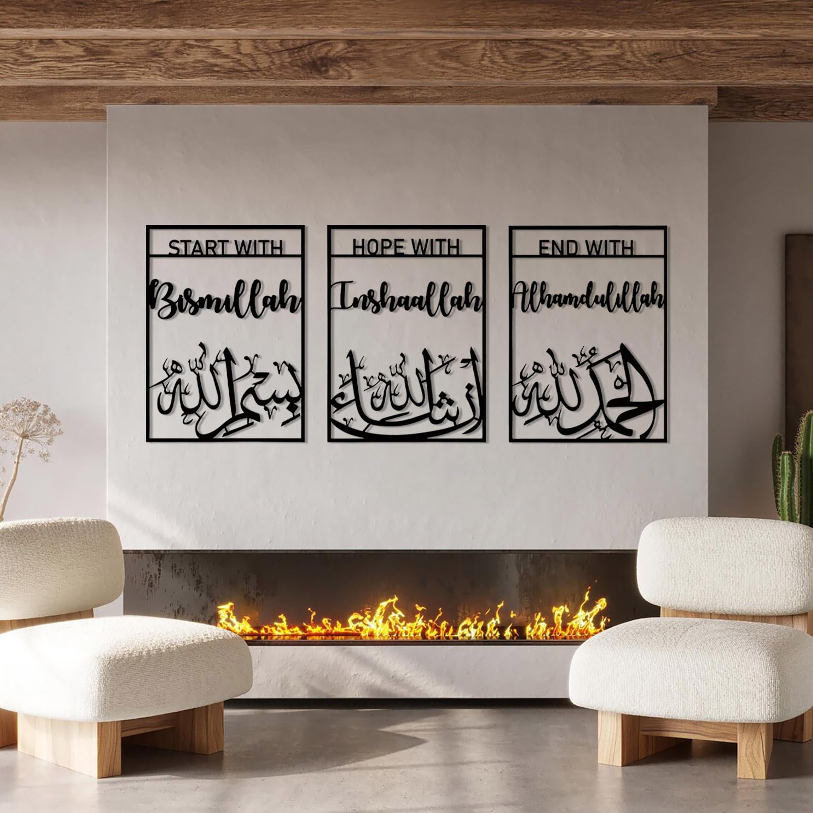Generisch Metall-Wandkunst Bismillah Inşhaallah Metall-Wanddekor Alhamdulillah Wandkunst-Set mit 3 islamischen Wanddekorationen Großer islamischer Wandbehang Arabische Kalligrafie-Dekoration
