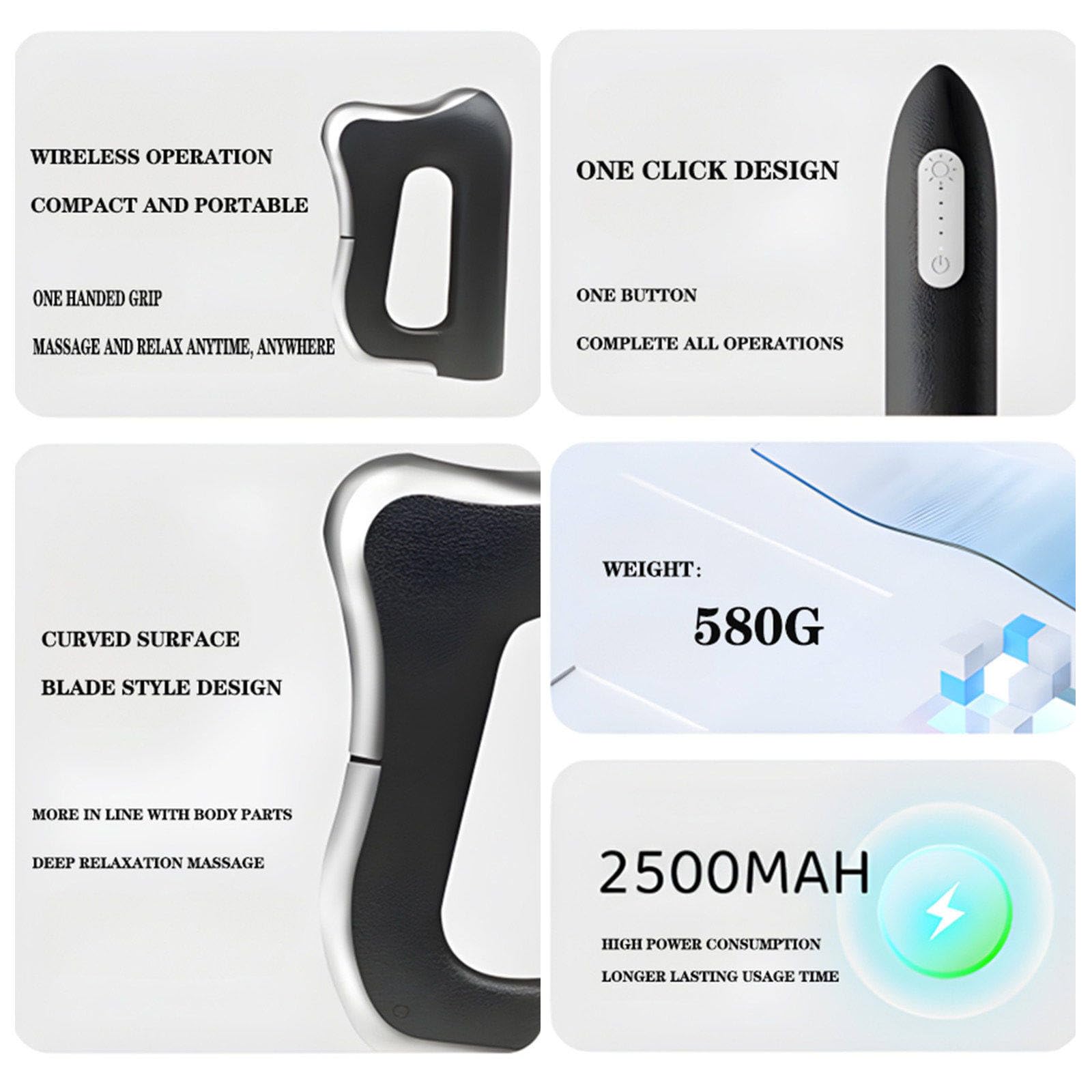 Coltello Riscaldato per Fascia, Massaggiatore Elettrico per Fascia, Micropulsazioni + Microvibrazioni + Riscaldamento, Strumento per Massaggio Guasha per Rilassamento Muscolare Black
