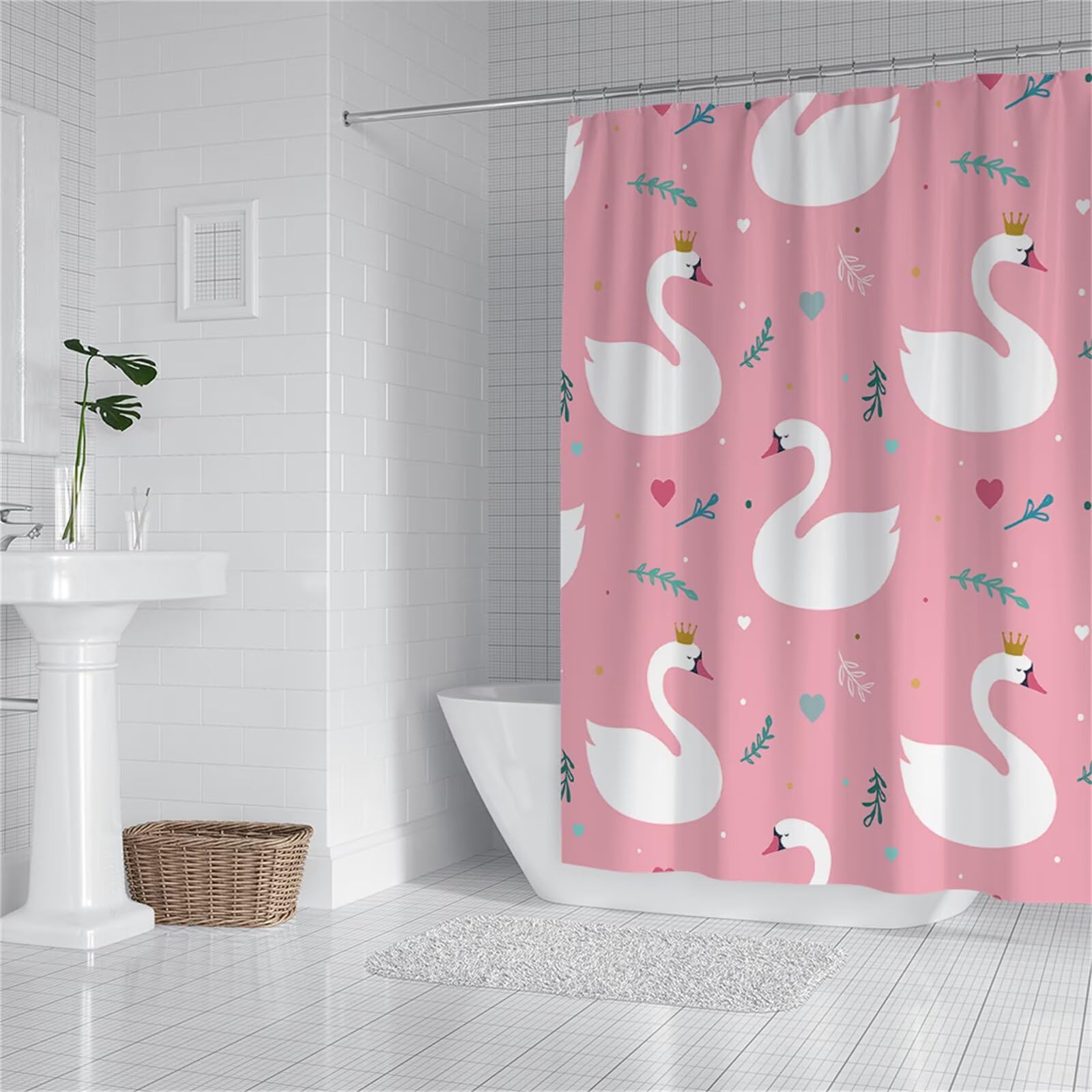 Rideau Douche 100x180 cm Cygne Élégant, Idée Cadeau Femme Décoration