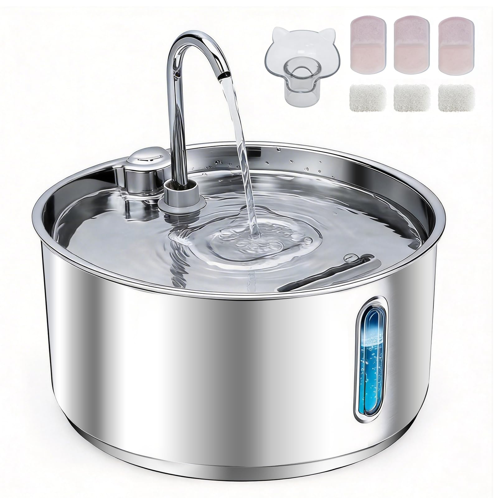 4L Dog & Cat Water Fountain, USB Powered, Stainless Steel Tray