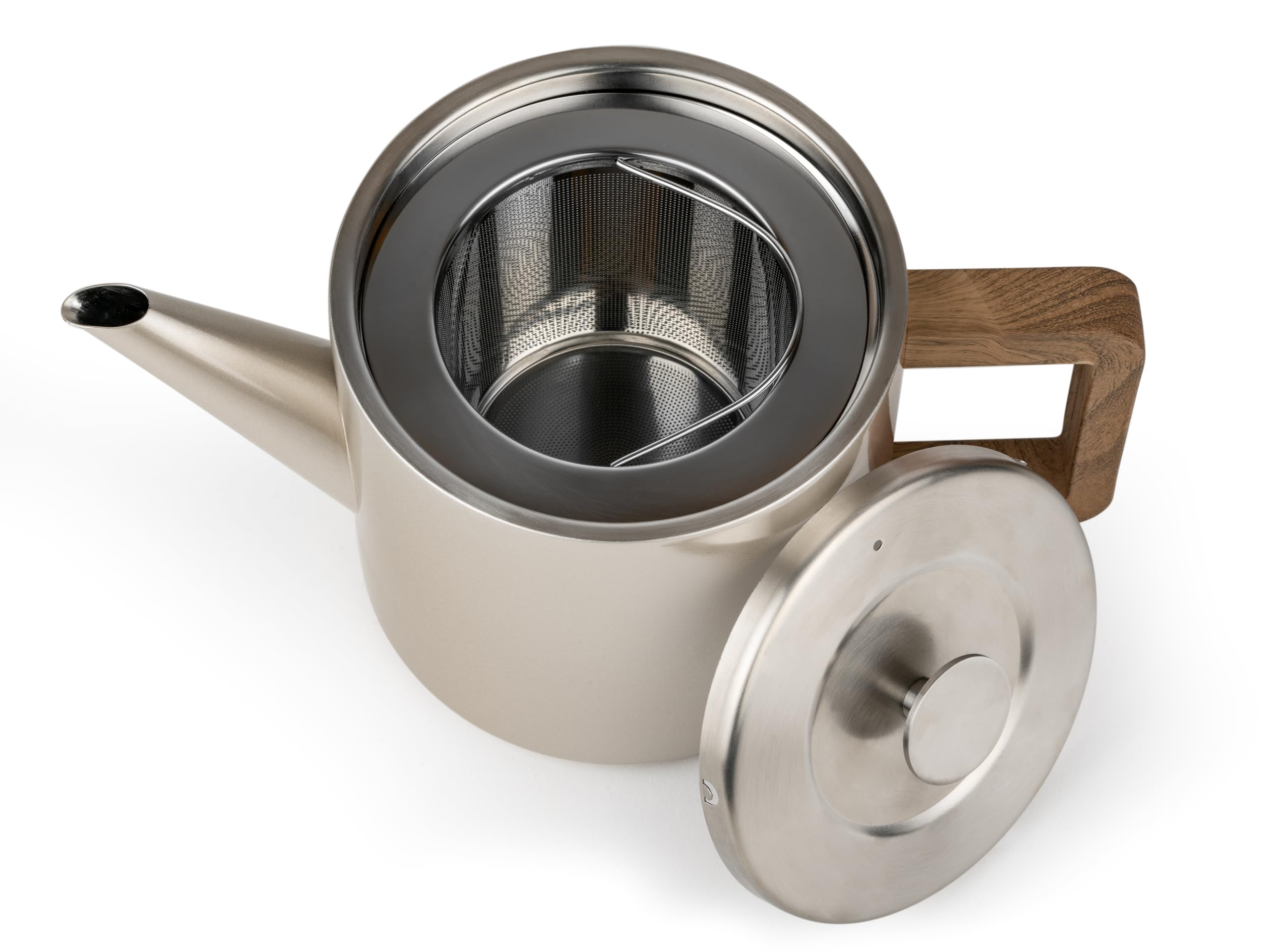 Bredemeijer kleine Edelstahl Teekanne 1,1 Liter - doppelwandige Edelstahlkanne in Champagne-Metallic-Optik mit Teefilter- für längeren, warmen Teegenuss