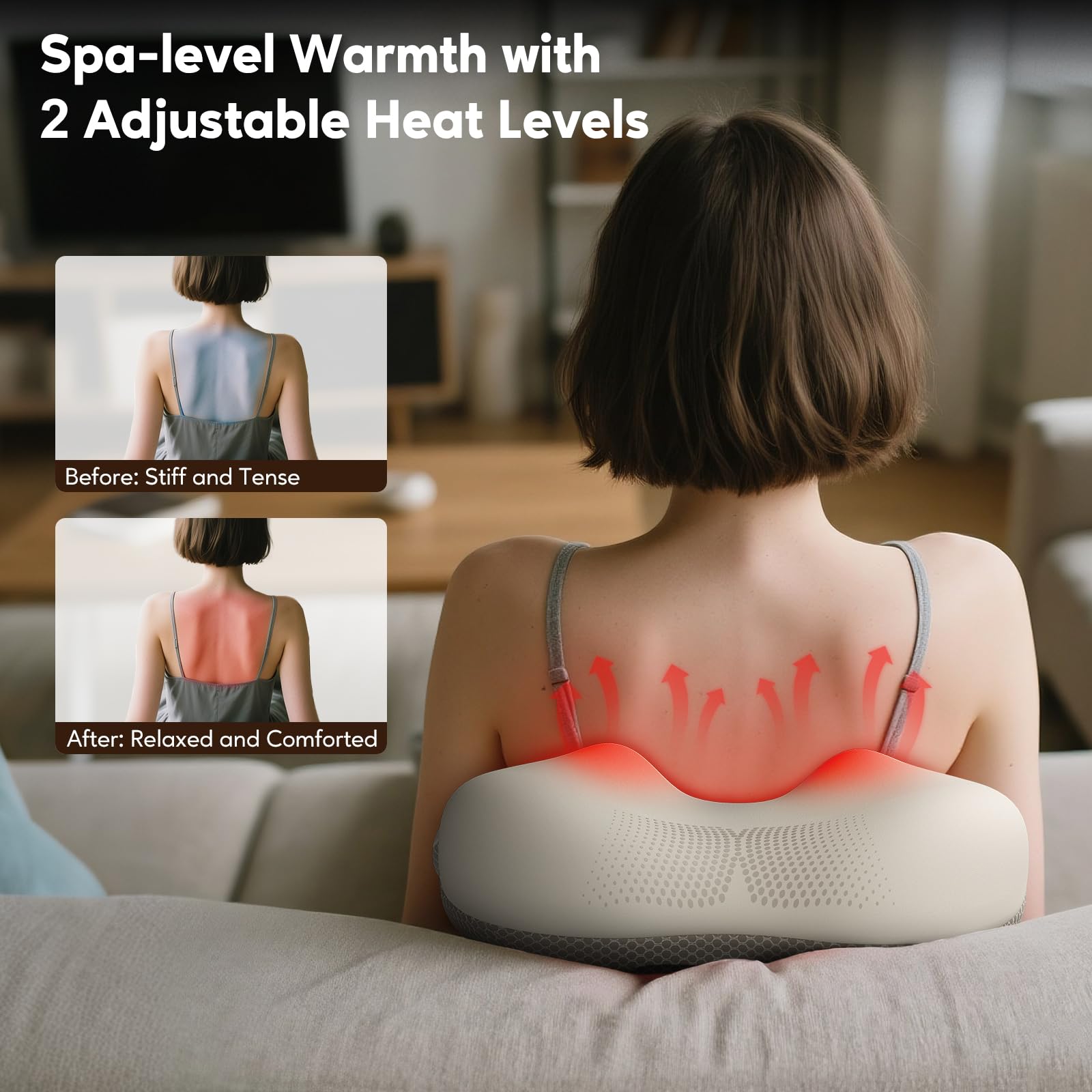 Arboleaf Coussin de Massage Shiatsu pour Dos et Nuque avec Chauffage - Appli Bluetooth, Sans Fil, Housse Lavable, Autonomie Prolongée - Idéal Cadeau Homme/Femme