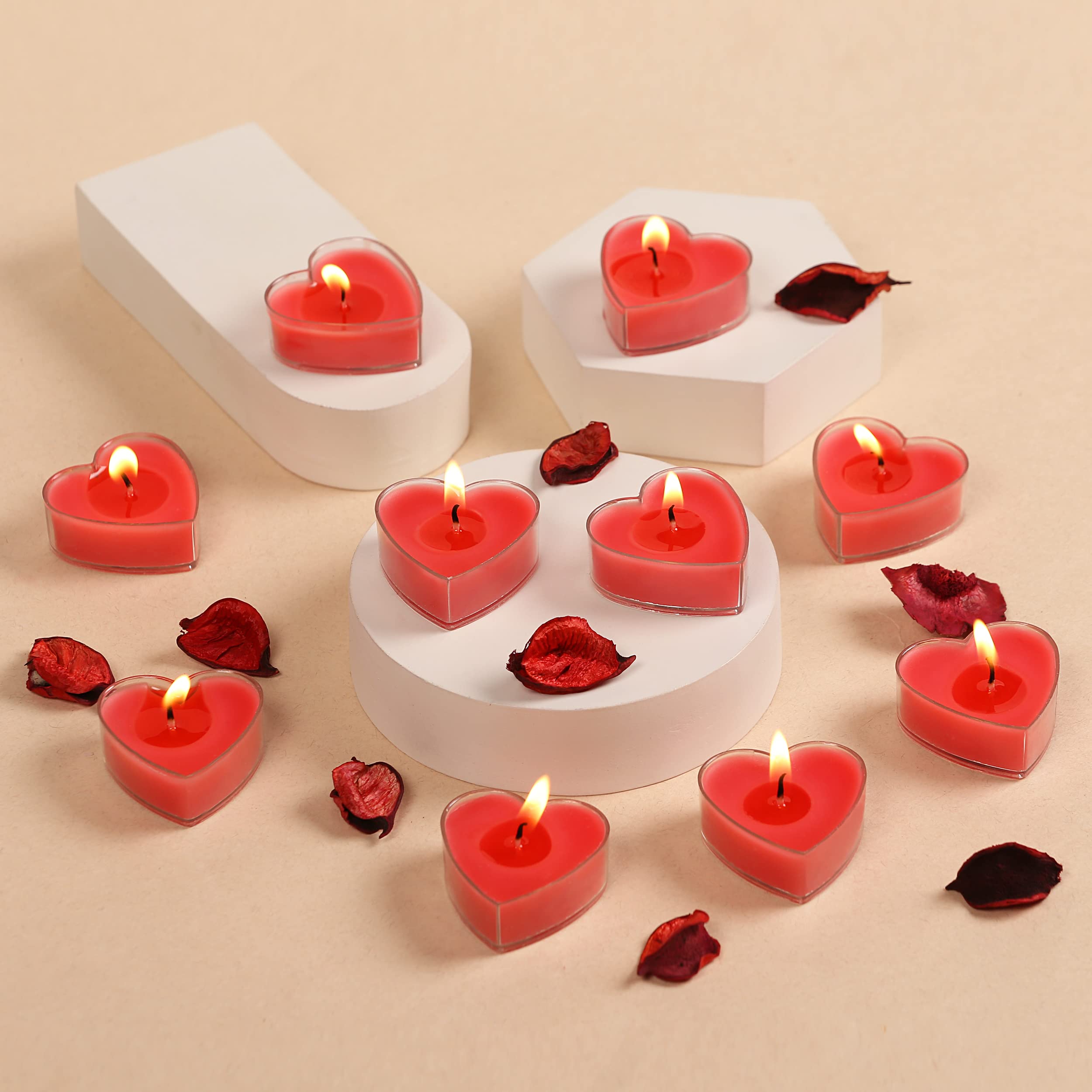 PROSPERRO LUMO by Parkash Candles Scented Heart Shaped Tealights for Home Decor | Set of 10 (RED - Rose), SCENTED WAX Tealight