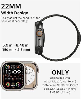 KU XIU Titanium Band for Apple Watch Ultra 2 / Ultra 49mm / Series 10 46mm, Adjustable Titanium Watch Band for Men, Premium Color Matching Watch Link with DLC Scratch Resistant Coating-Gunmetal