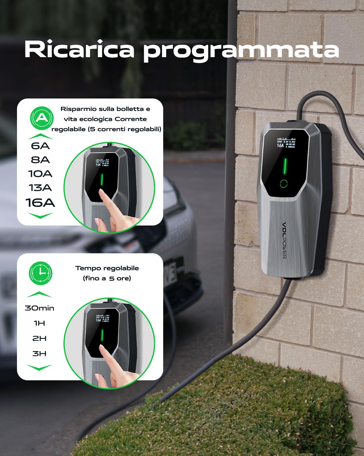 Cavo Ricarica Auto Elettrica Tipo 2, 5M Caricatore EV 3,6 kW, Colonnina Ricarica Auto Elettrica, Caricatore per Veicoli Elettrici, 16A con monofase EU Schuko, IP65 (IEC 62196-2)