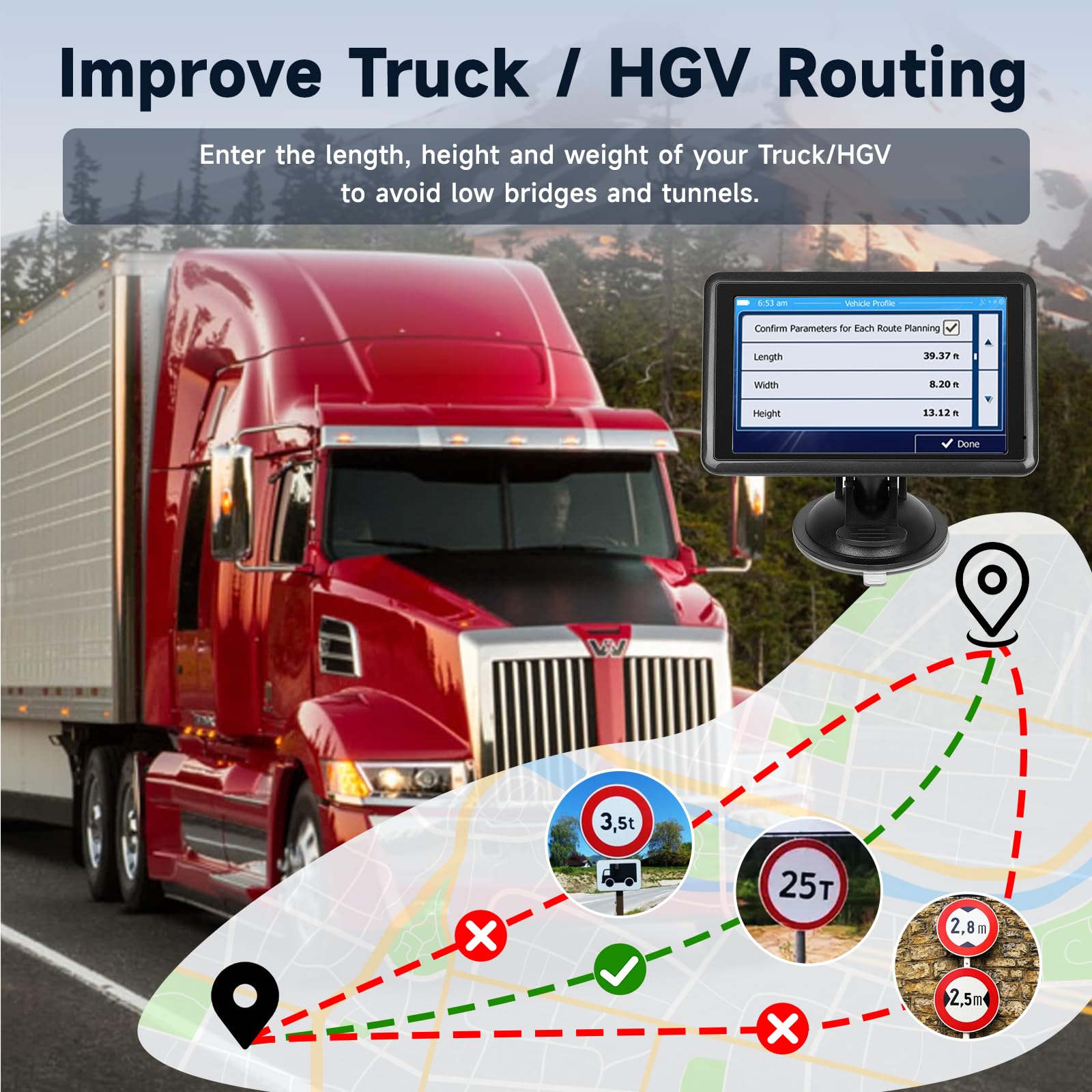 5 inch GPS Navigator Sat Nav for Car, Truck, with UK Europe Maps, Lifetime Free Updates, Support Postcode Search and Voice Guidance - 5