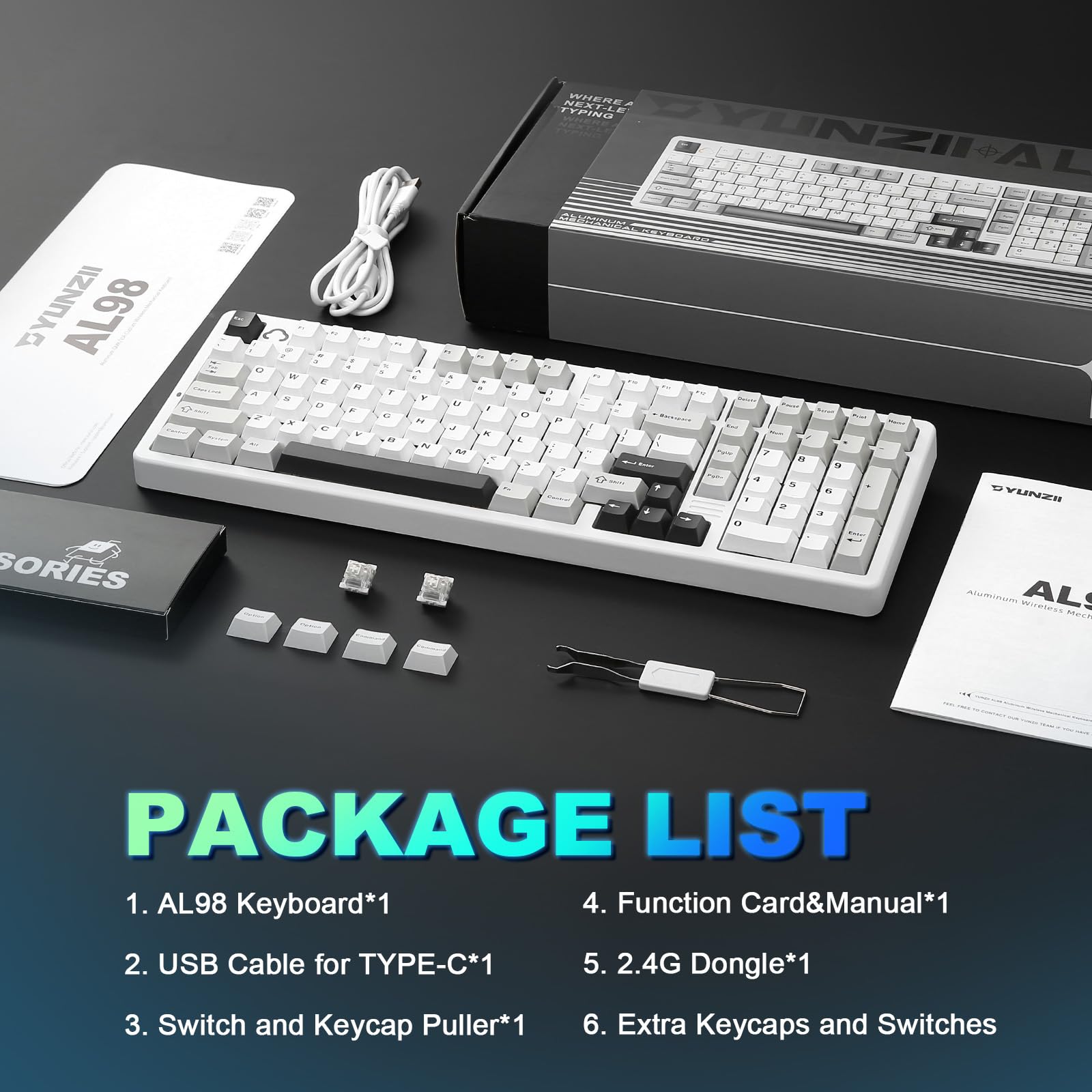 YUNZII AL98 Tastiera Meccanica Gaming Senza Fili, Tastiera Gamer in Alluminio, BT/2.4Ghz/USB-C, RGB, QMK/VIA Programmabile, Hot-Swap Tasti PBT per Win/Mac (Bianco, Milk V2 Linear Switch)