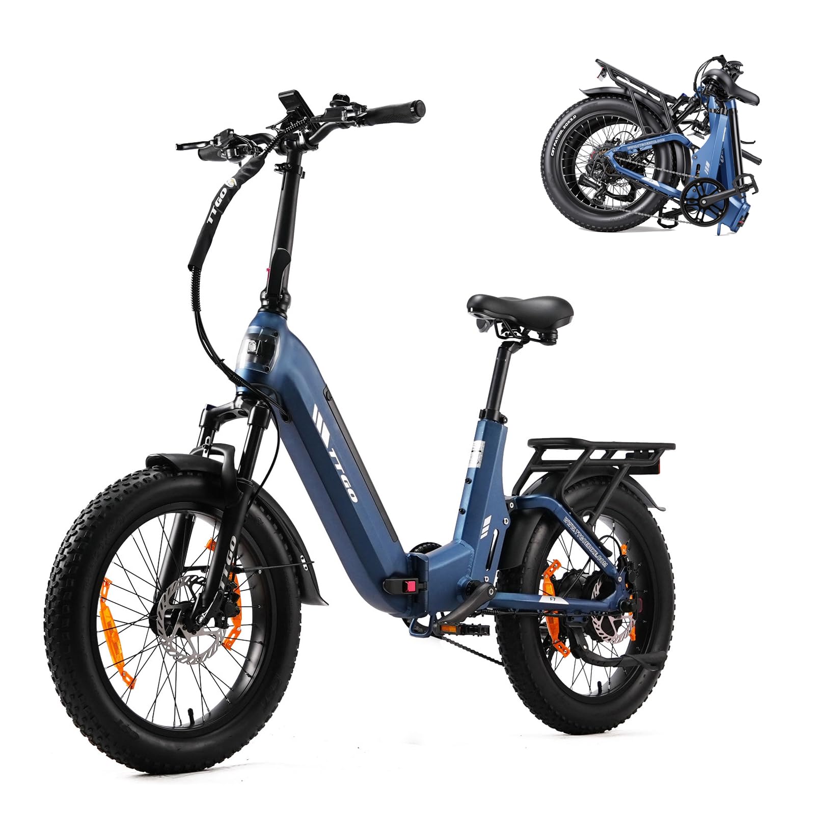 ttgo F7 E Bike Klapprad, 20 * 3 Zoll Elektrofahrrad Herren Damen mit 250W Motor, 70Nm Drehmoment, 48V 15AH Akku, bis zu 120 km Reichweite, 7-Gang Getriebe mit LCD-Display
