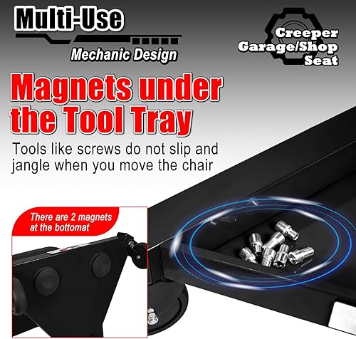 Miniatura 8 de Taburete mecánico con ruedas, taburete hidráulico ajustable para taller, silla rodante de trabajo de garaje para taller, capacidad de 400 libras,