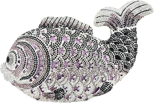Boutique De FGG Bolsos de mano con diamantes de imitación de pescado para mujer, bolsos formales de noche, bolso de graduación, boda, fiesta, bolsa