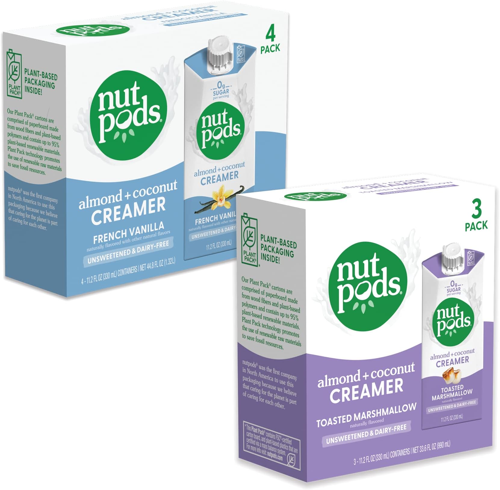 Non Dairy Coffee Creamer Bundle: a 4 pack of French Vanilla creamer and a 3 pack of Toasted Marshmallow creamer.