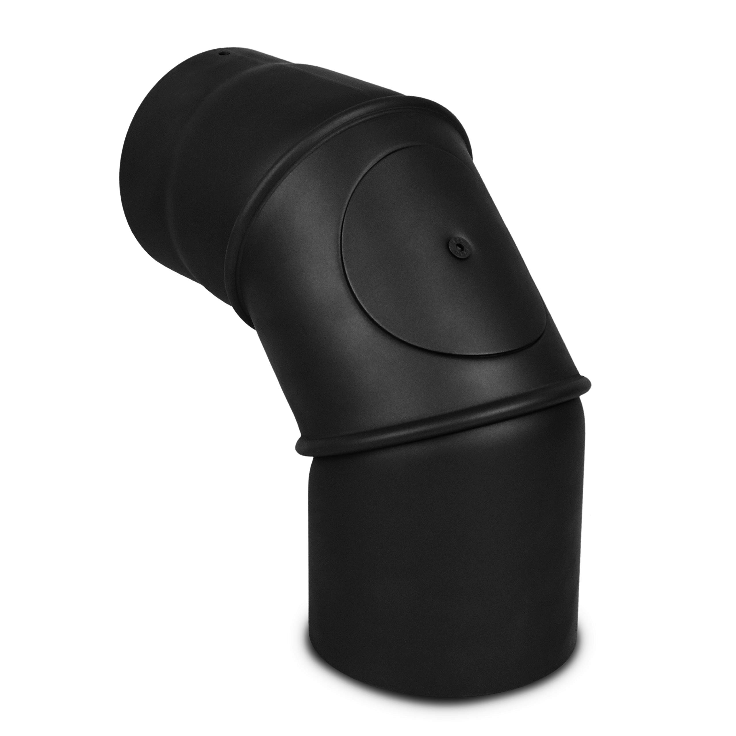 LANZZAS Rauchrohr Bogen 0° - 90° verstellbar mit Tür - im Durchmesser Ø 130 mm - Farbe: schwarz - Ofenrohr/Knie-Bogen