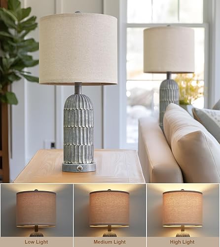 Miniatura 7 de OYEARS Juego de 2 lámparas de mesa de 22.5 pulgadas con control táctil regulable de 3 vías con puertos de carga USB duales para dormitorio, sala de