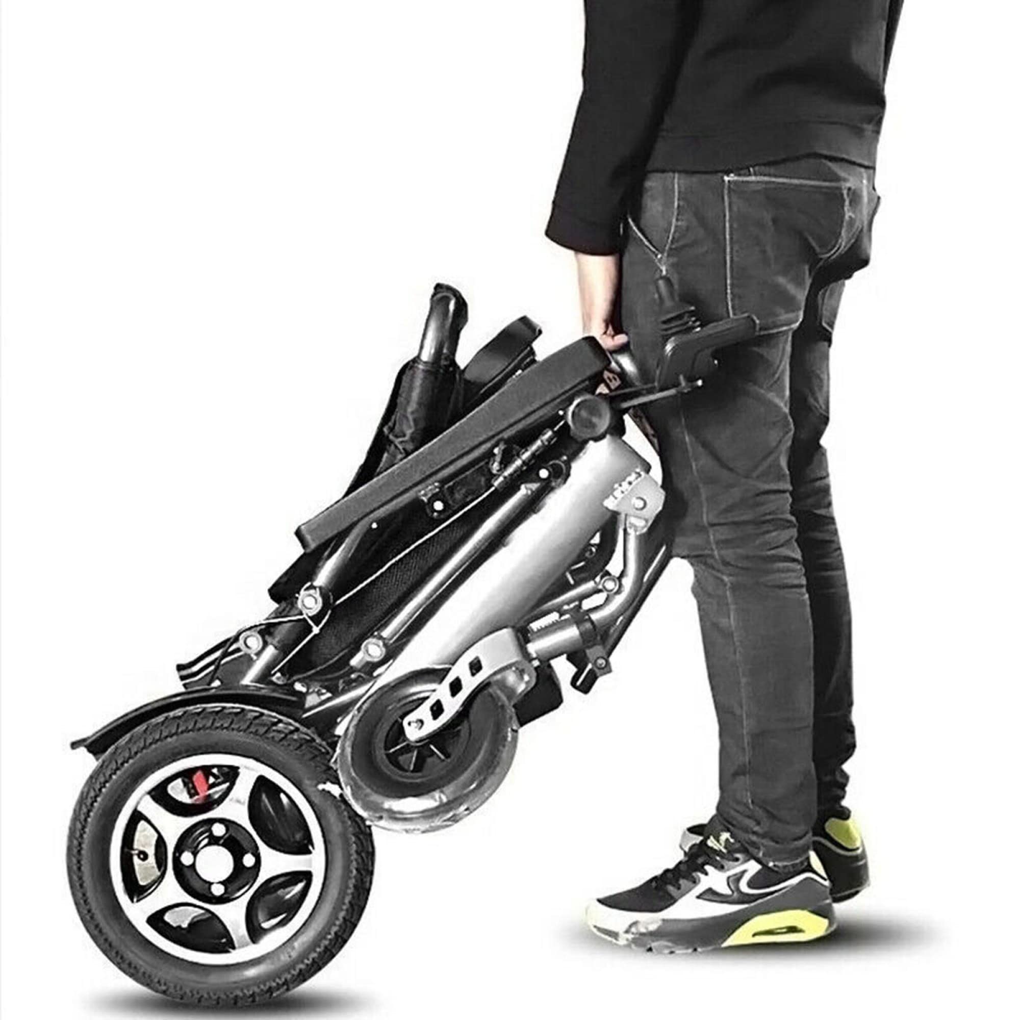 Fauteuil Roulant Léger Potable Transport Pliant Fauteuil Roulant de Voyage, Fauteuil Roulant Électrique à Manipulation Intelligente avec Batterie Longue Portée pour Personnes Âgées Handicapées