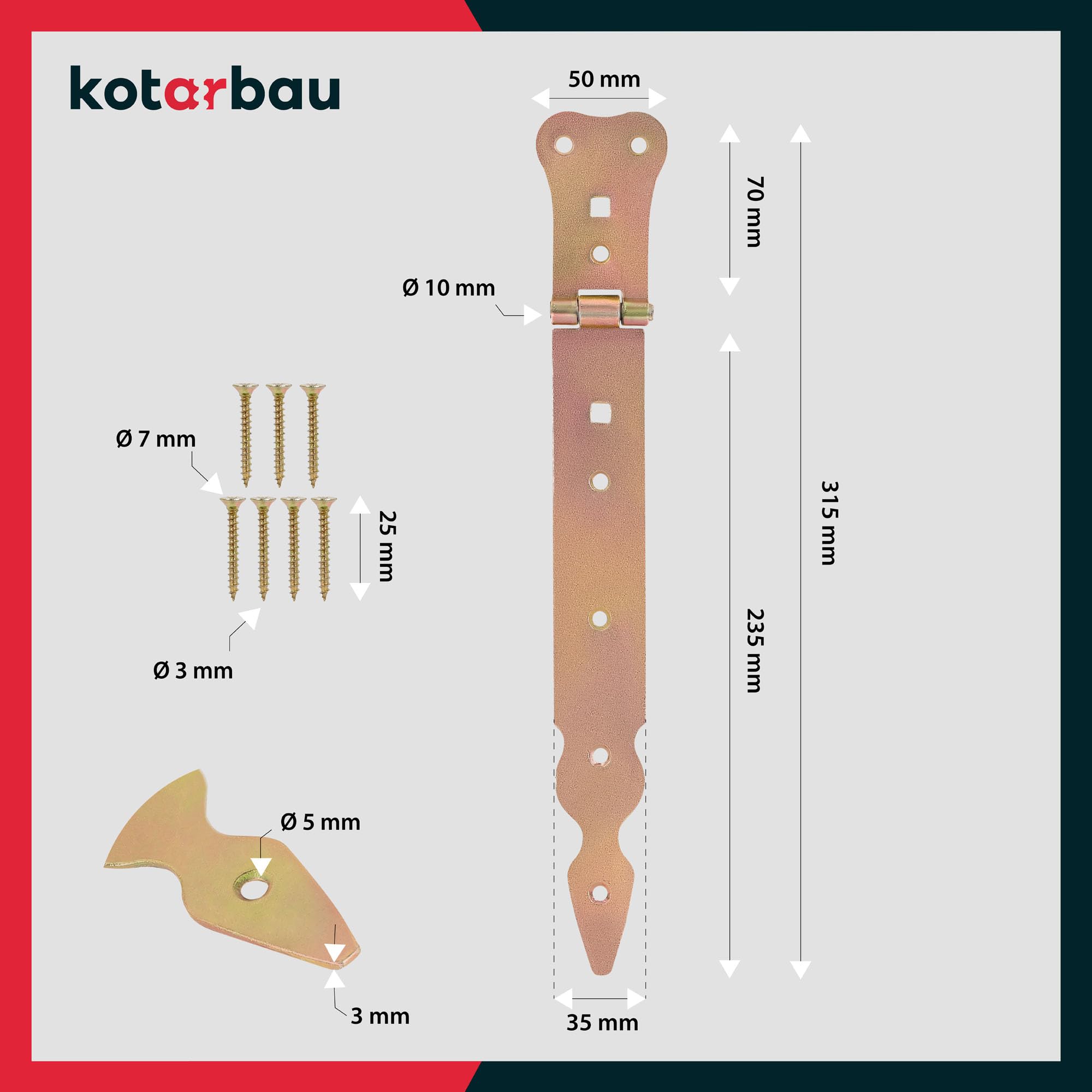 KOTARBAU® Set di 2 Nastri per Ricarica, 250 mm, Cerniera per Porta con Gancio a Croce, Dorata, Zincata, Antiruggine, Robusta